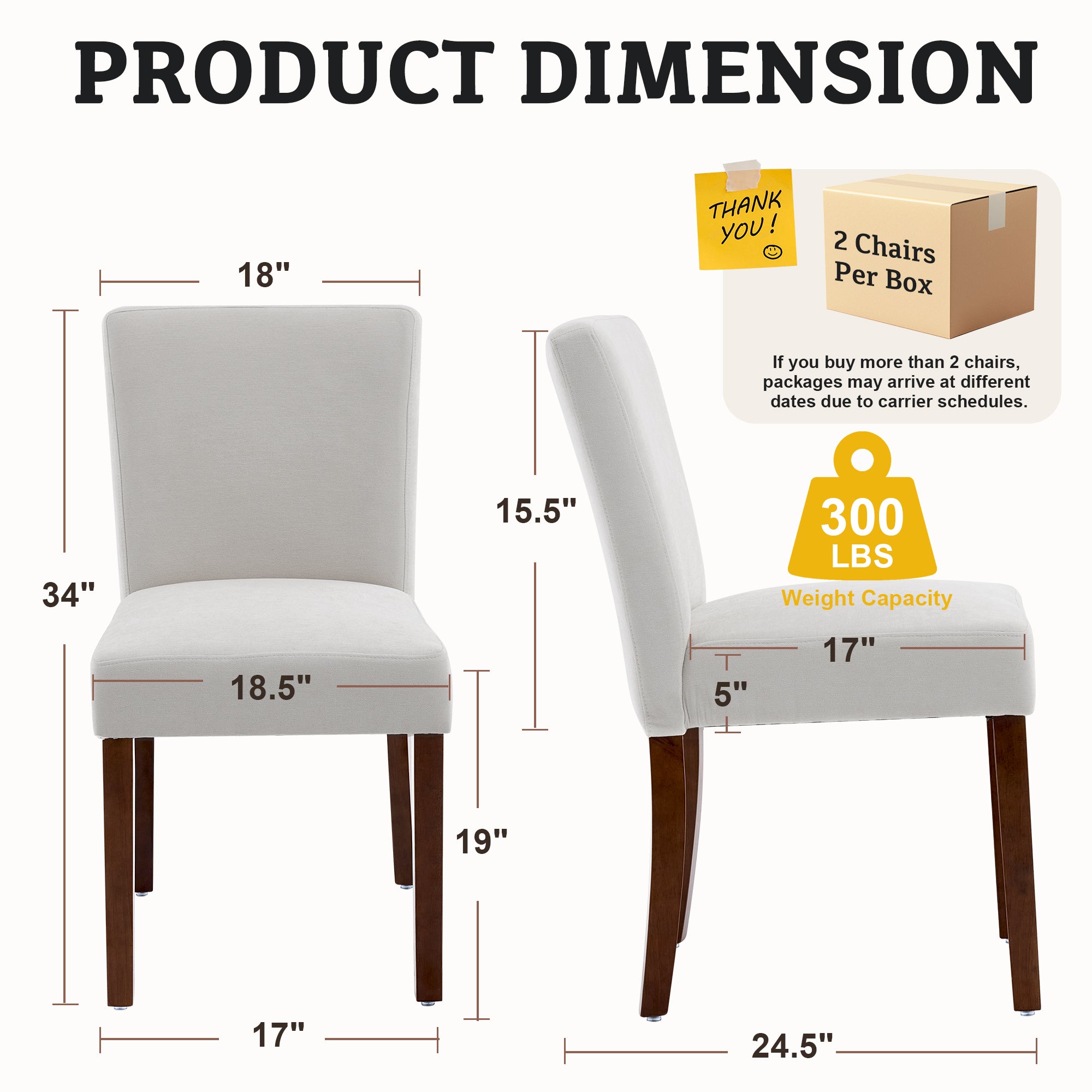Drlovely Modern High-Back Dining Chairs with Rubberwood Legs