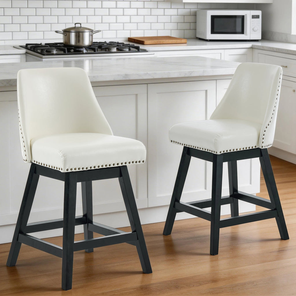 Drlovely Modern 360° Swivel Bar Stools with Faux Leather Upholstery