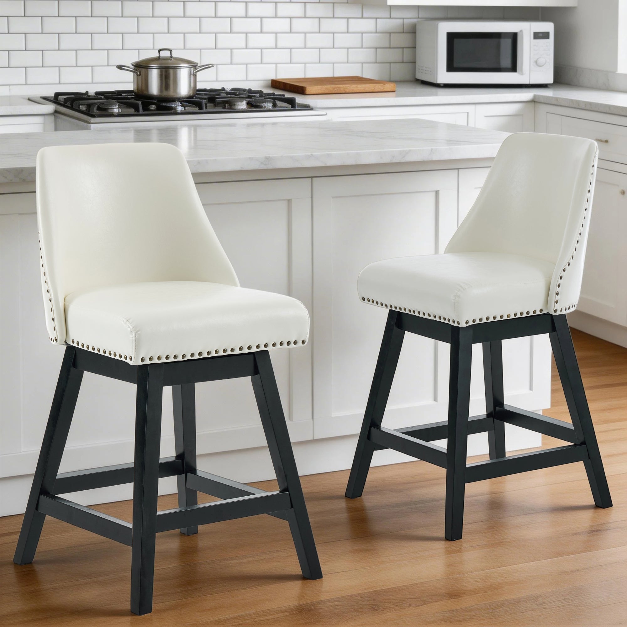 Drlovely Modern 360° Swivel Bar Stools with Faux Leather Upholstery