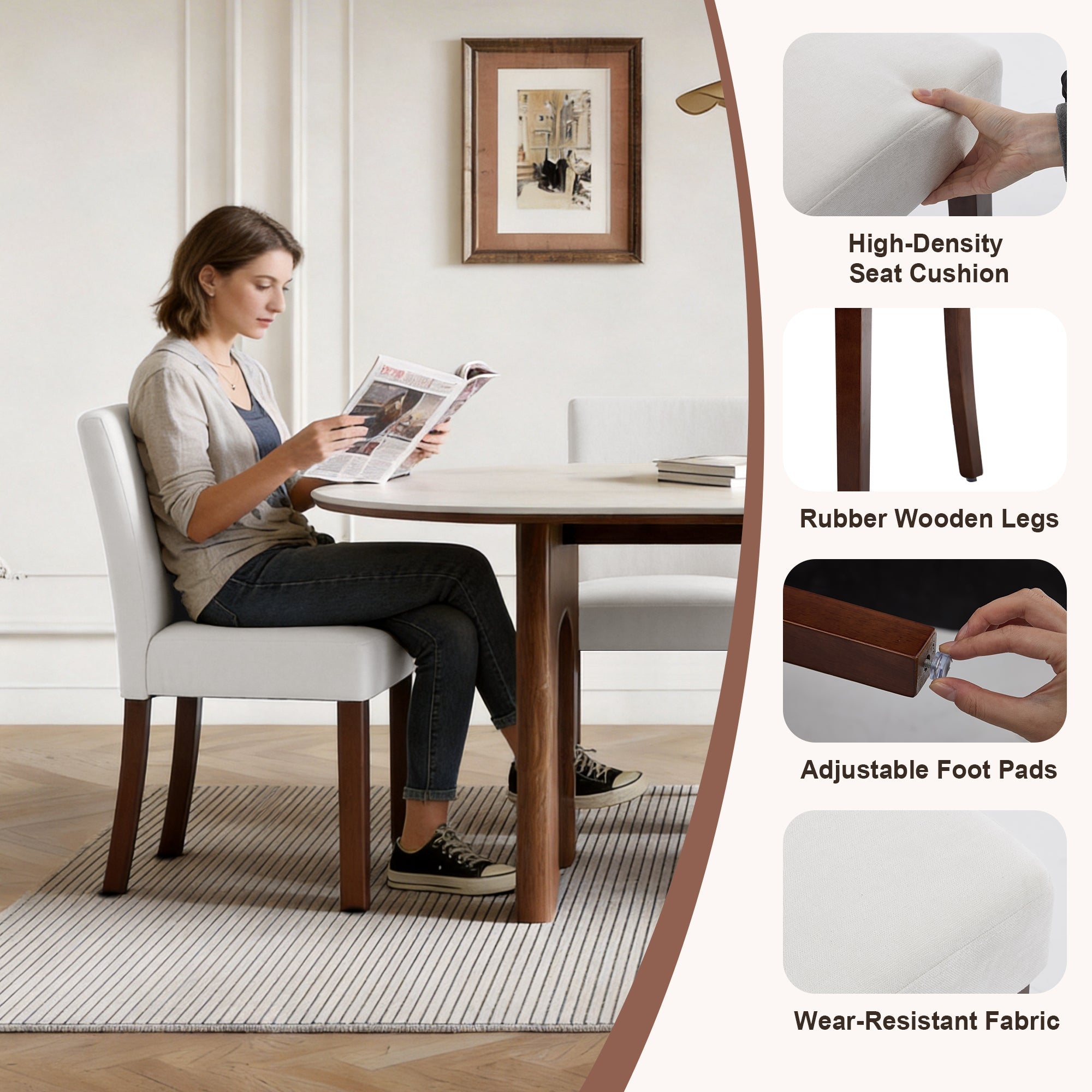 Drlovely Modern High-Back Dining Chairs with Rubberwood Legs