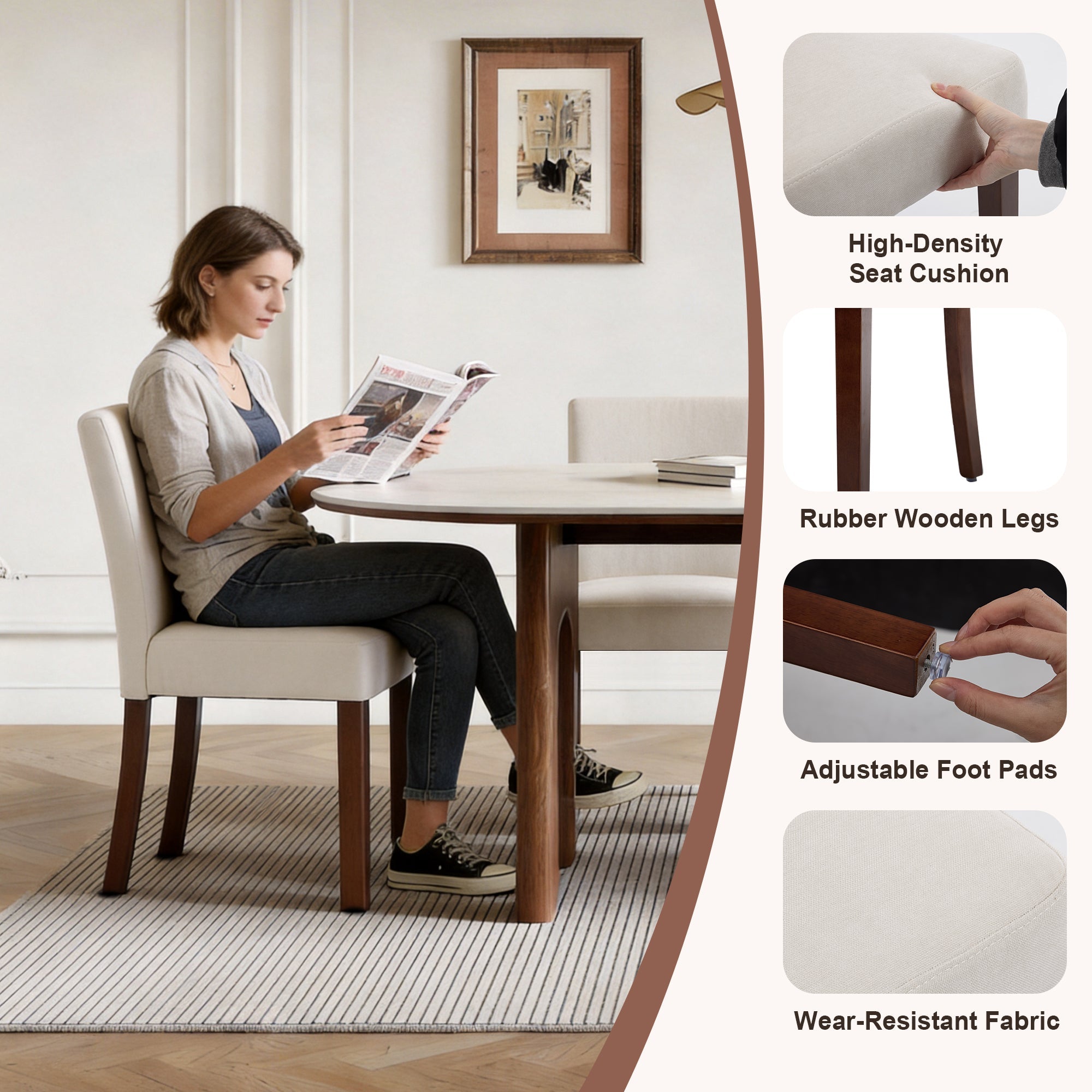 Drlovely Modern High-Back Dining Chairs with Rubberwood Legs