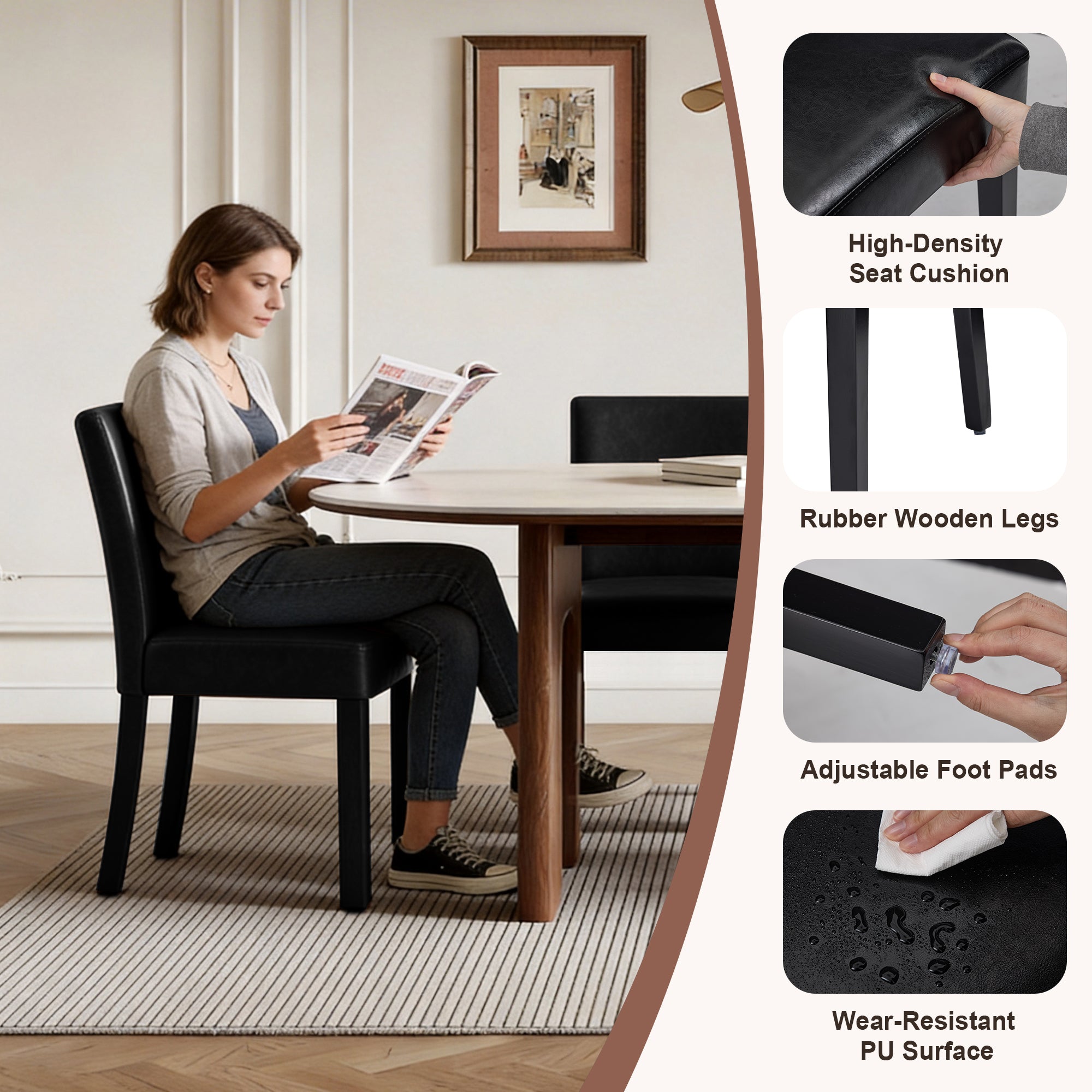 Drlovely Modern High-Back Dining Chairs with Rubberwood Legs