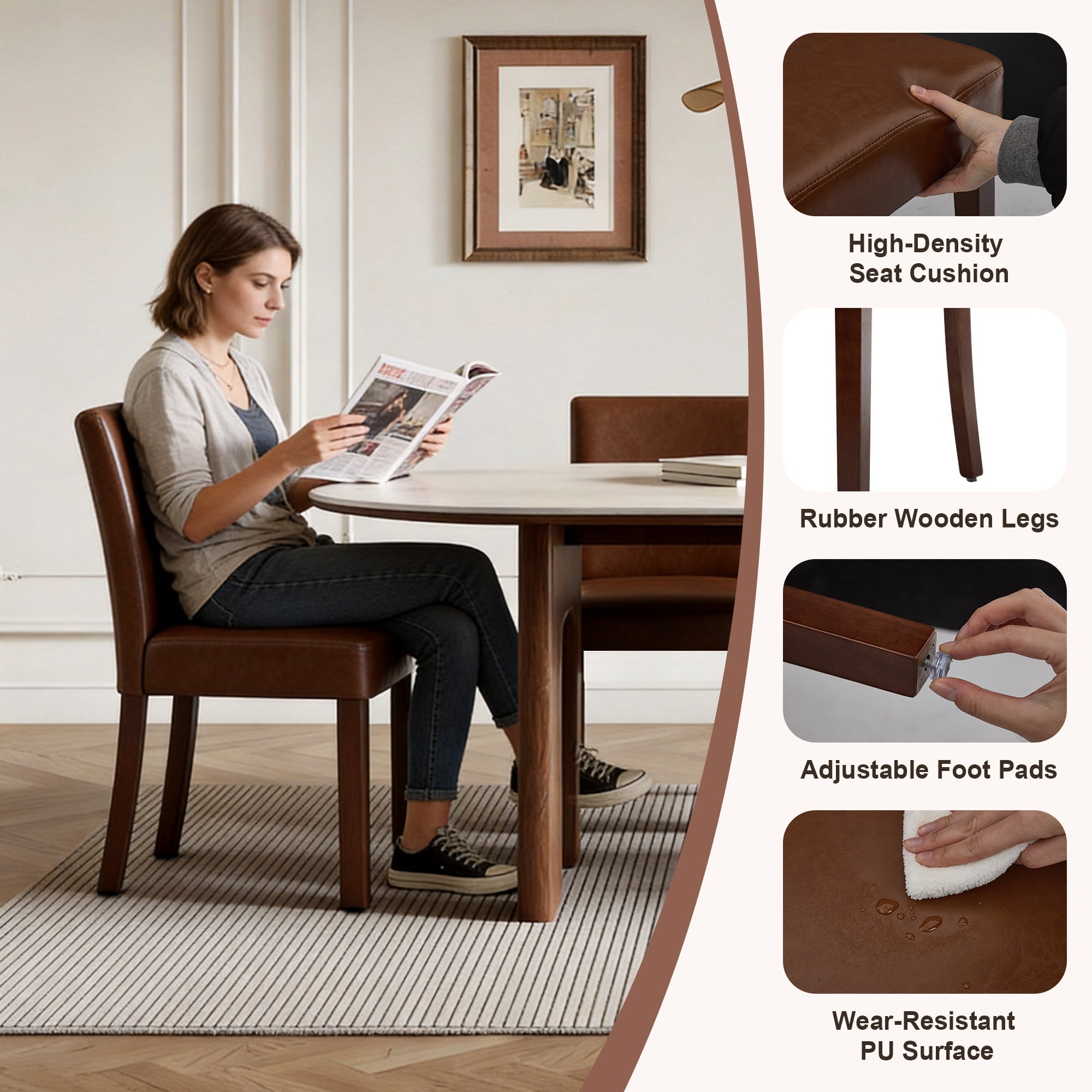 Drlovely Modern High-Back Dining Chairs with Rubberwood Legs