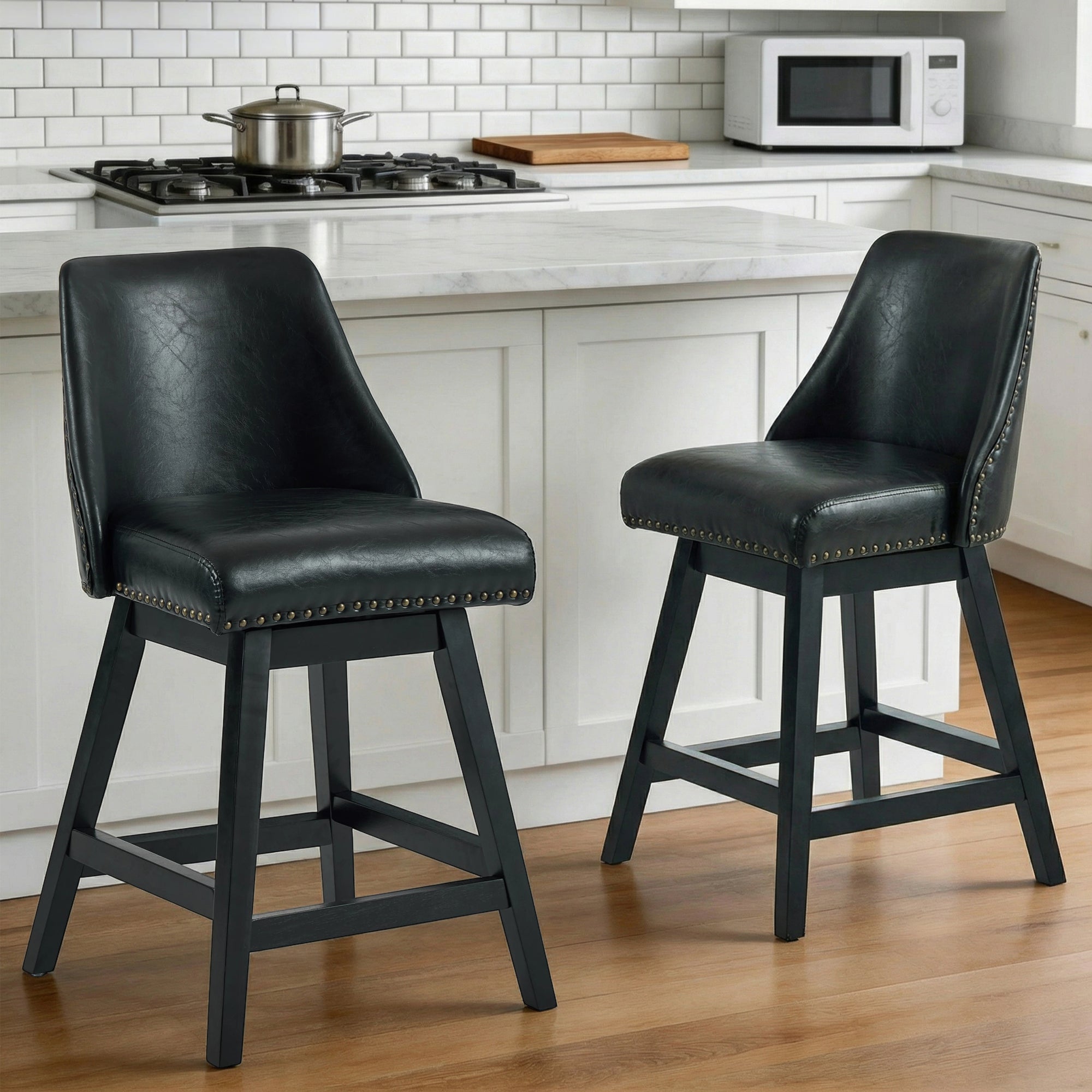 Drlovely Modern 360° Swivel Bar Stools with Faux Leather Upholstery