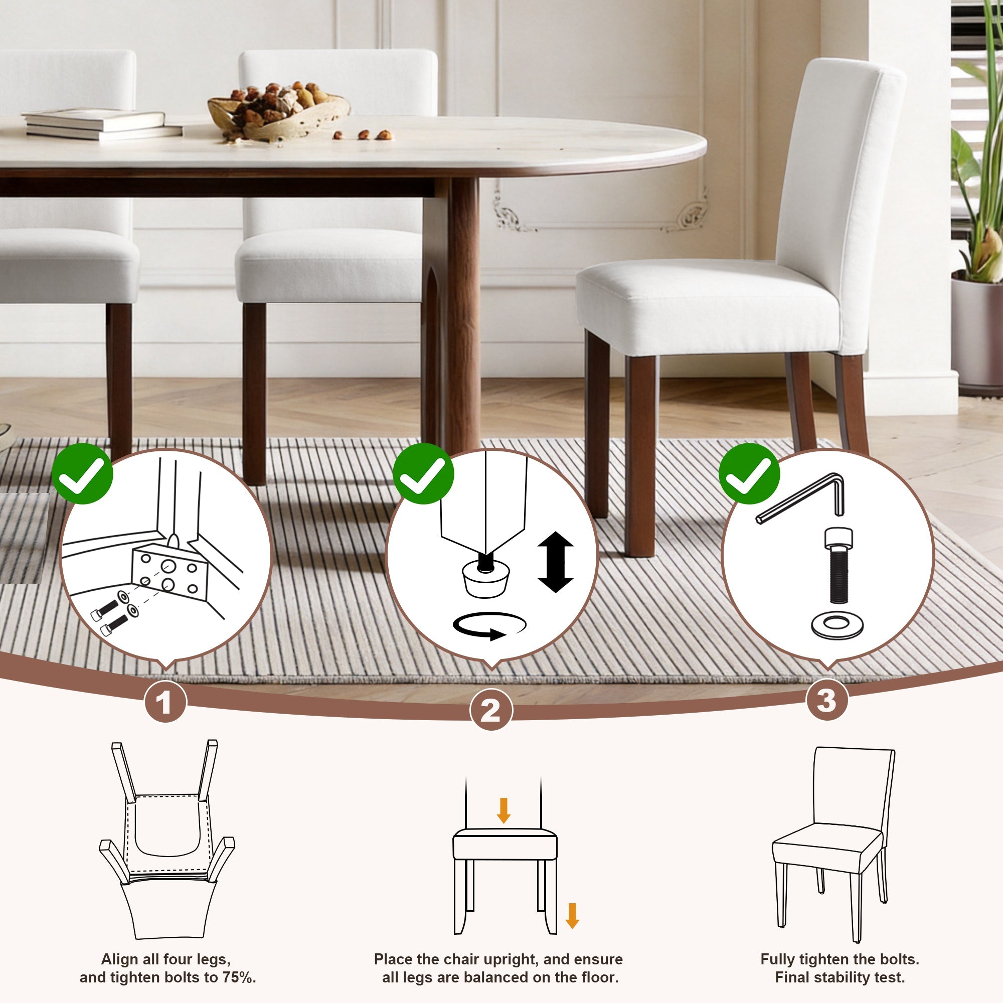 Drlovely Modern High-Back Dining Chairs with Rubberwood Legs