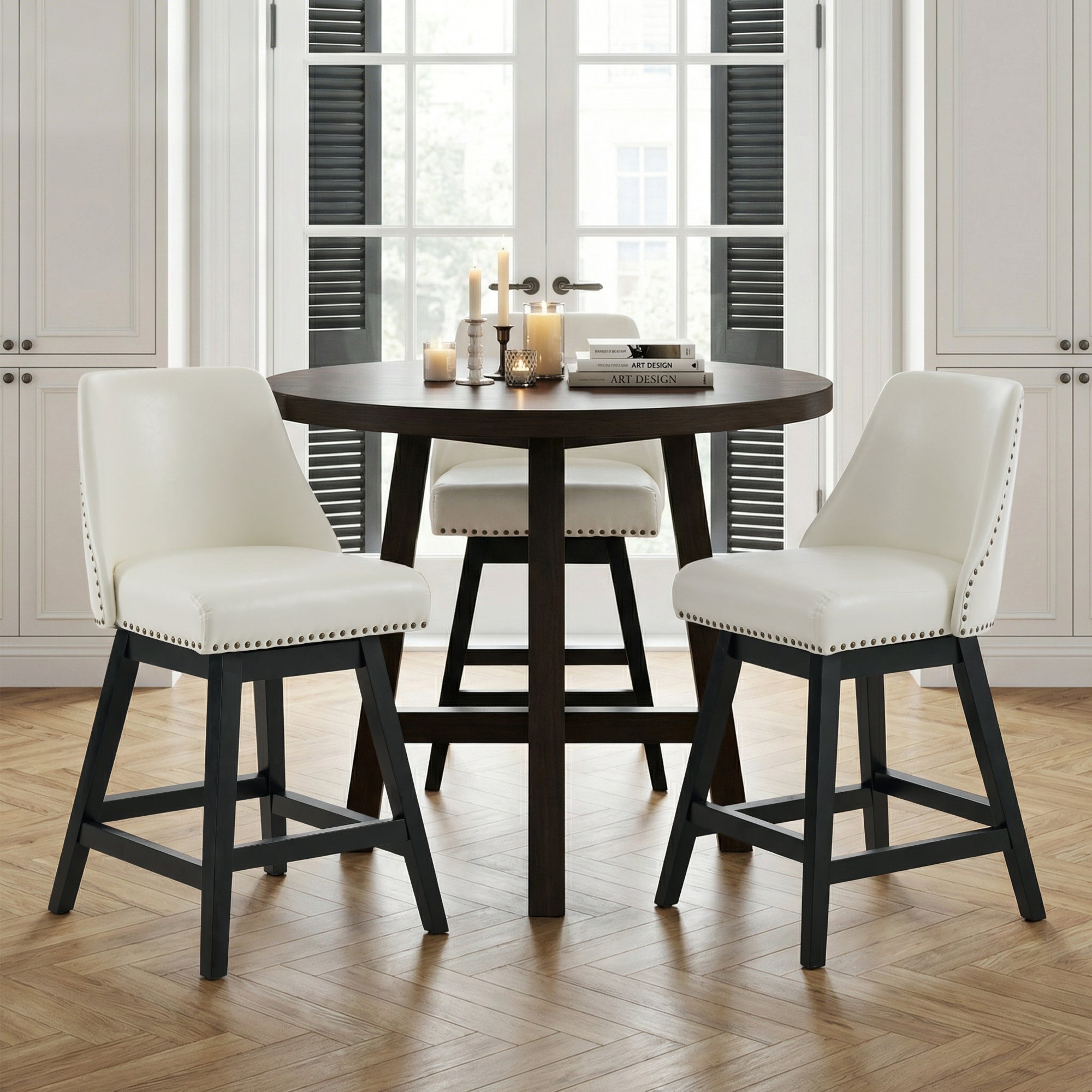 Drlovely Modern 360° Swivel Bar Stools with Faux Leather Upholstery