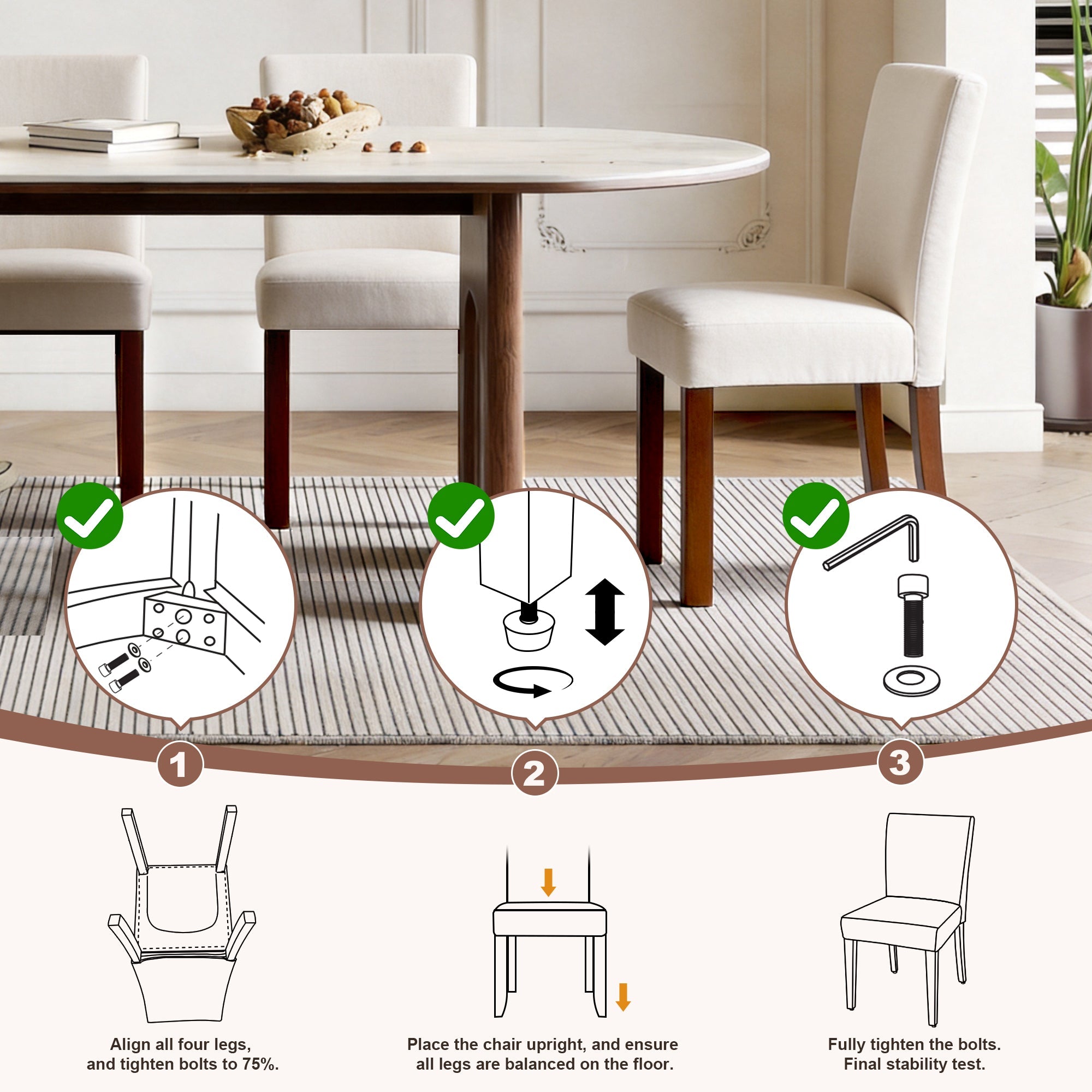 Drlovely Modern High-Back Dining Chairs with Rubberwood Legs