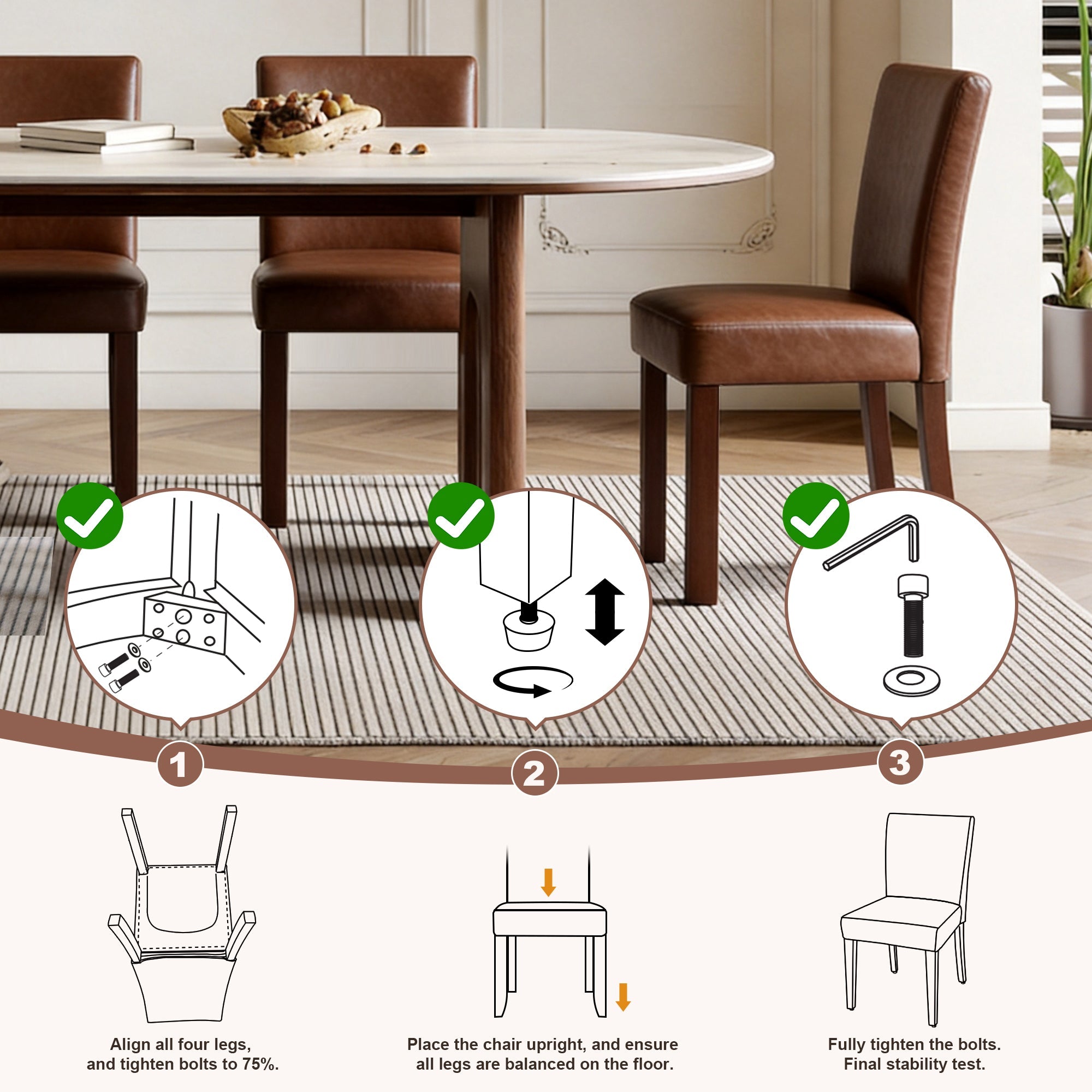 Drlovely Modern High-Back Dining Chairs with Rubberwood Legs