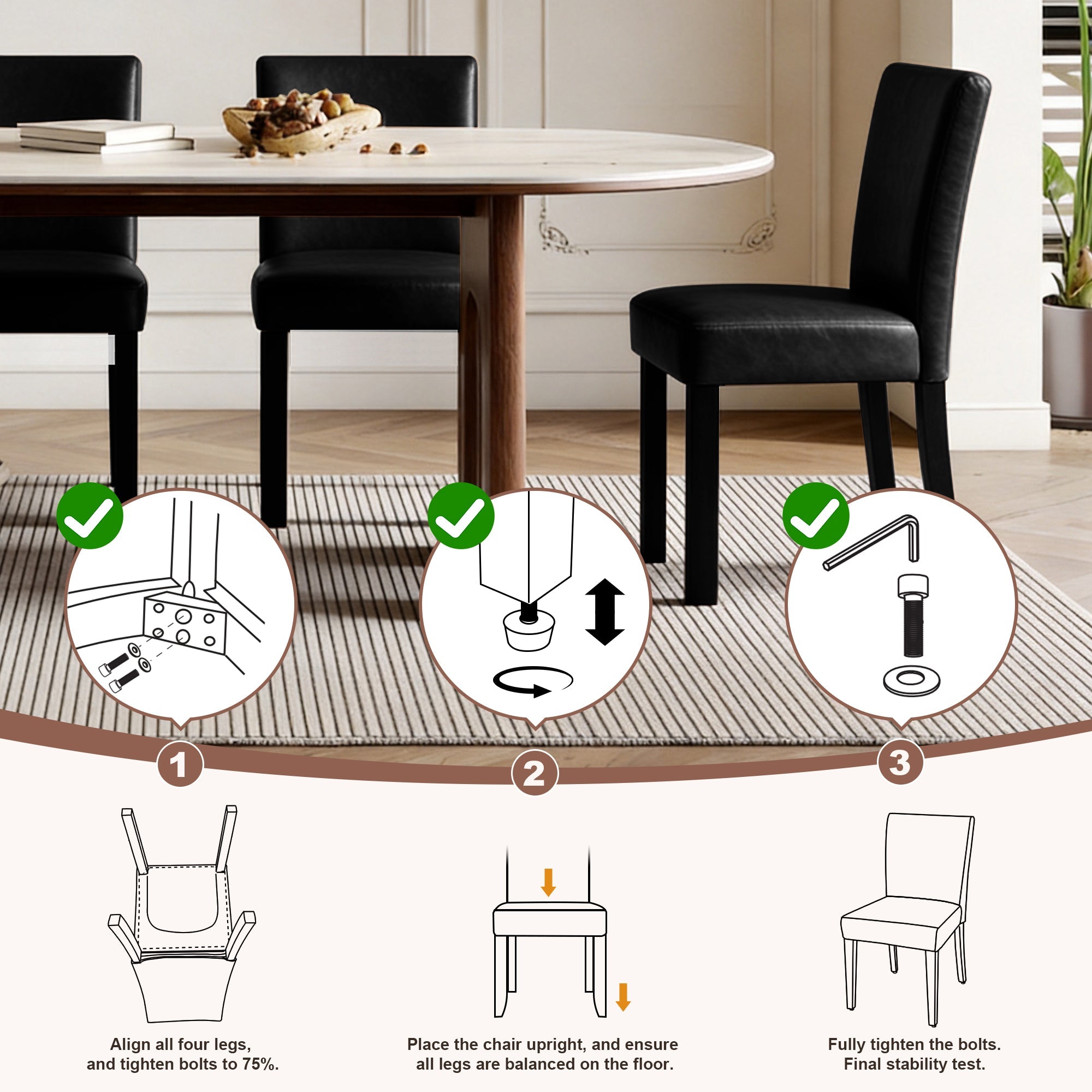 Drlovely Modern High-Back Dining Chairs with Rubberwood Legs