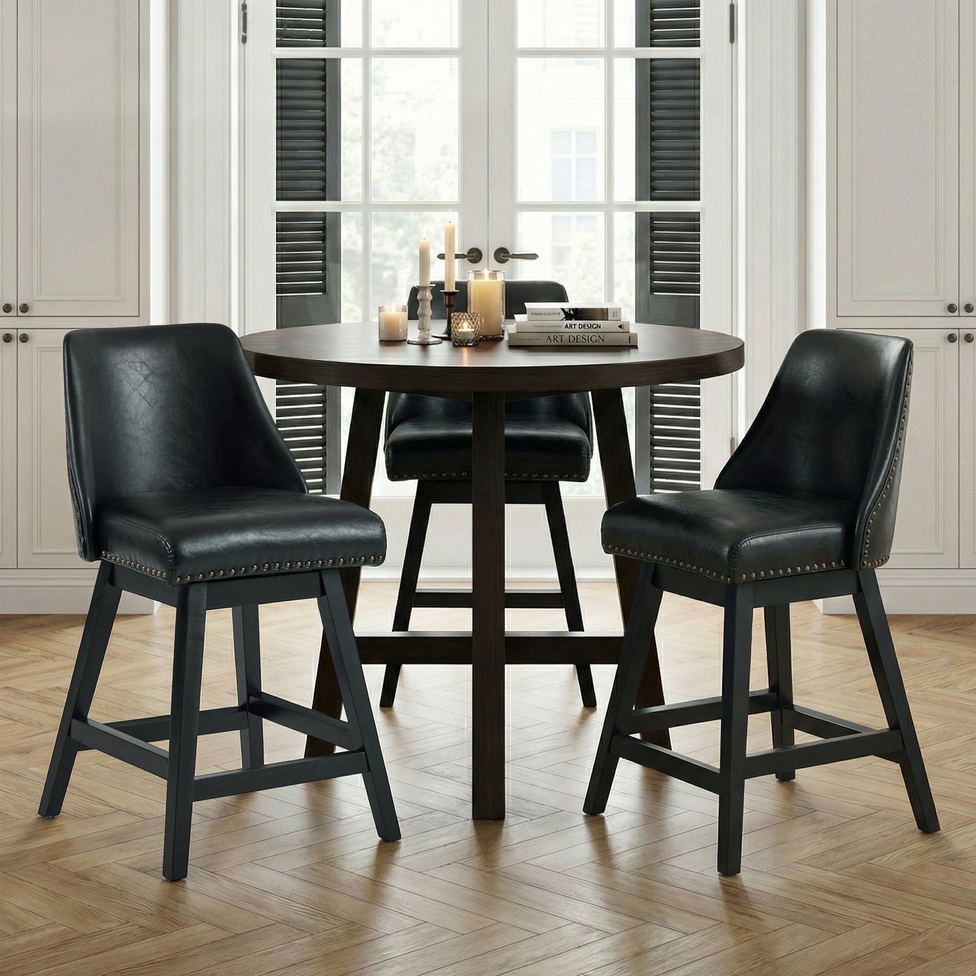 Drlovely Modern 360° Swivel Bar Stools with Faux Leather Upholstery