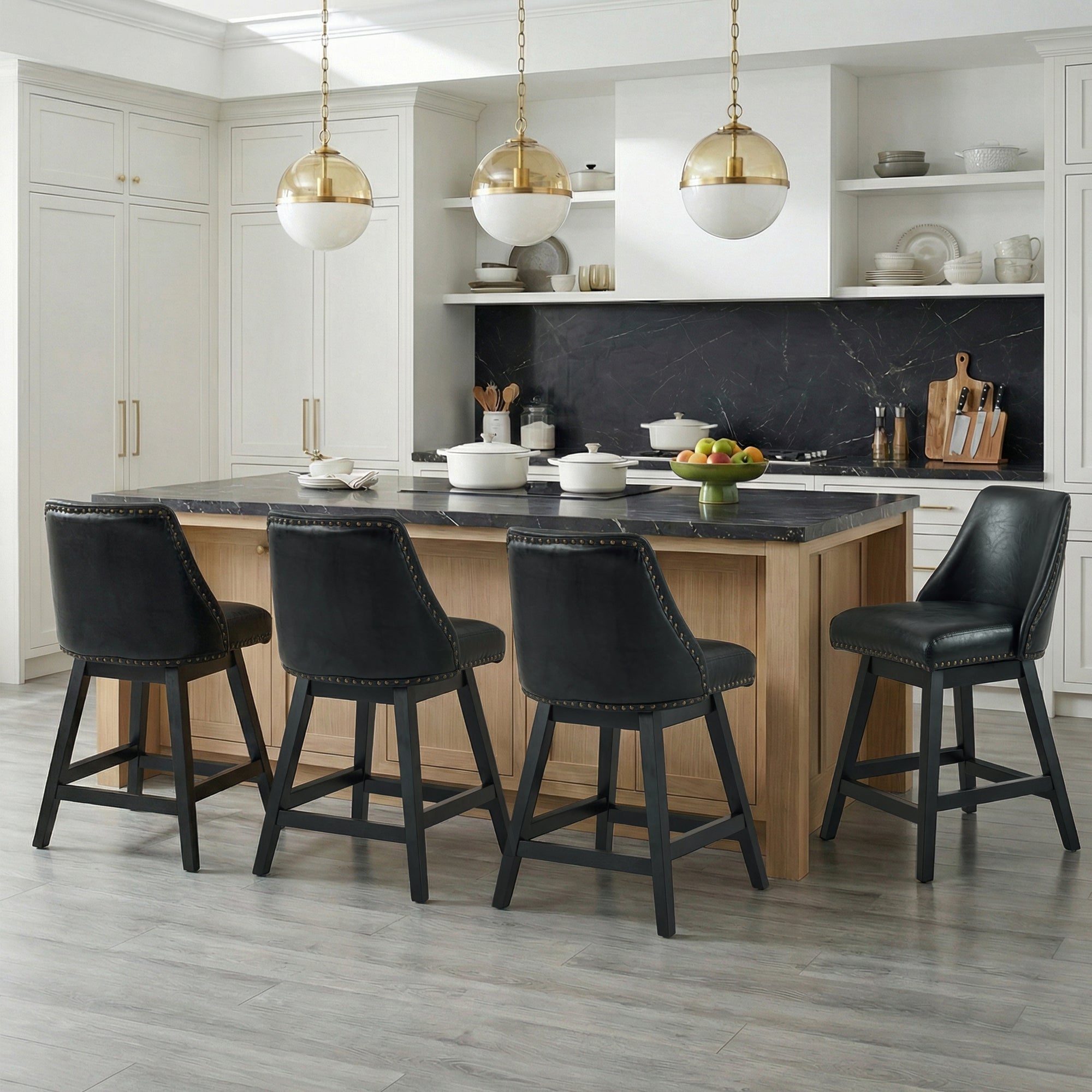 Drlovely Modern 360° Swivel Bar Stools with Faux Leather Upholstery