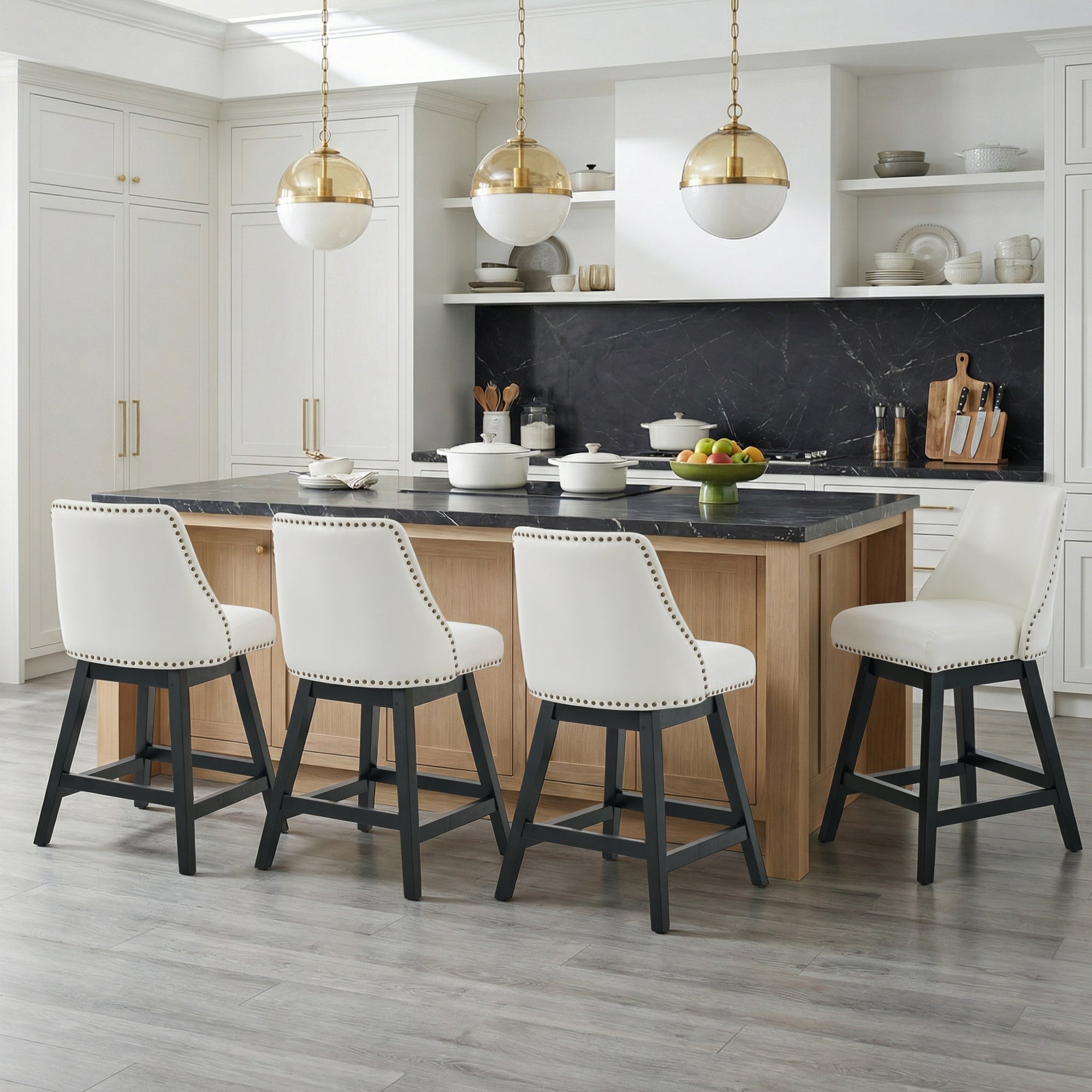 Drlovely Modern 360° Swivel Bar Stools with Faux Leather Upholstery