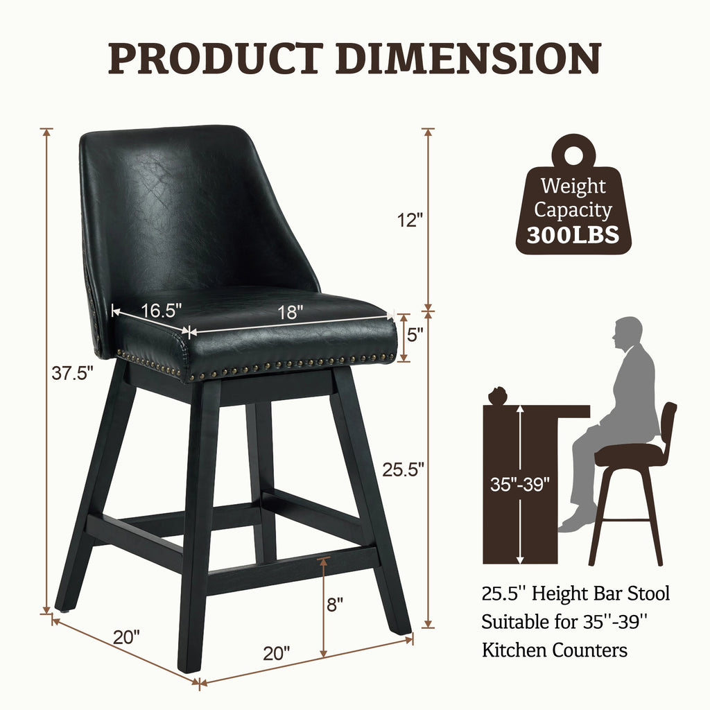 Drlovely Modern 360° Swivel Bar Stools with Faux Leather Upholstery