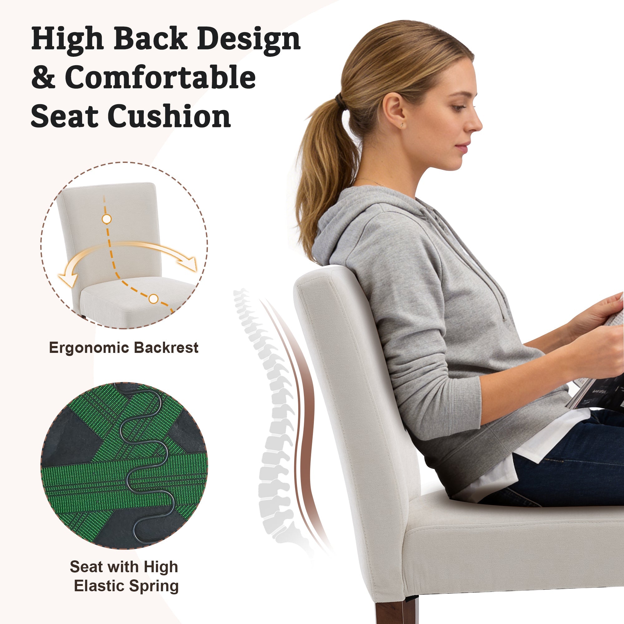 Drlovely Modern High-Back Dining Chairs with Rubberwood Legs