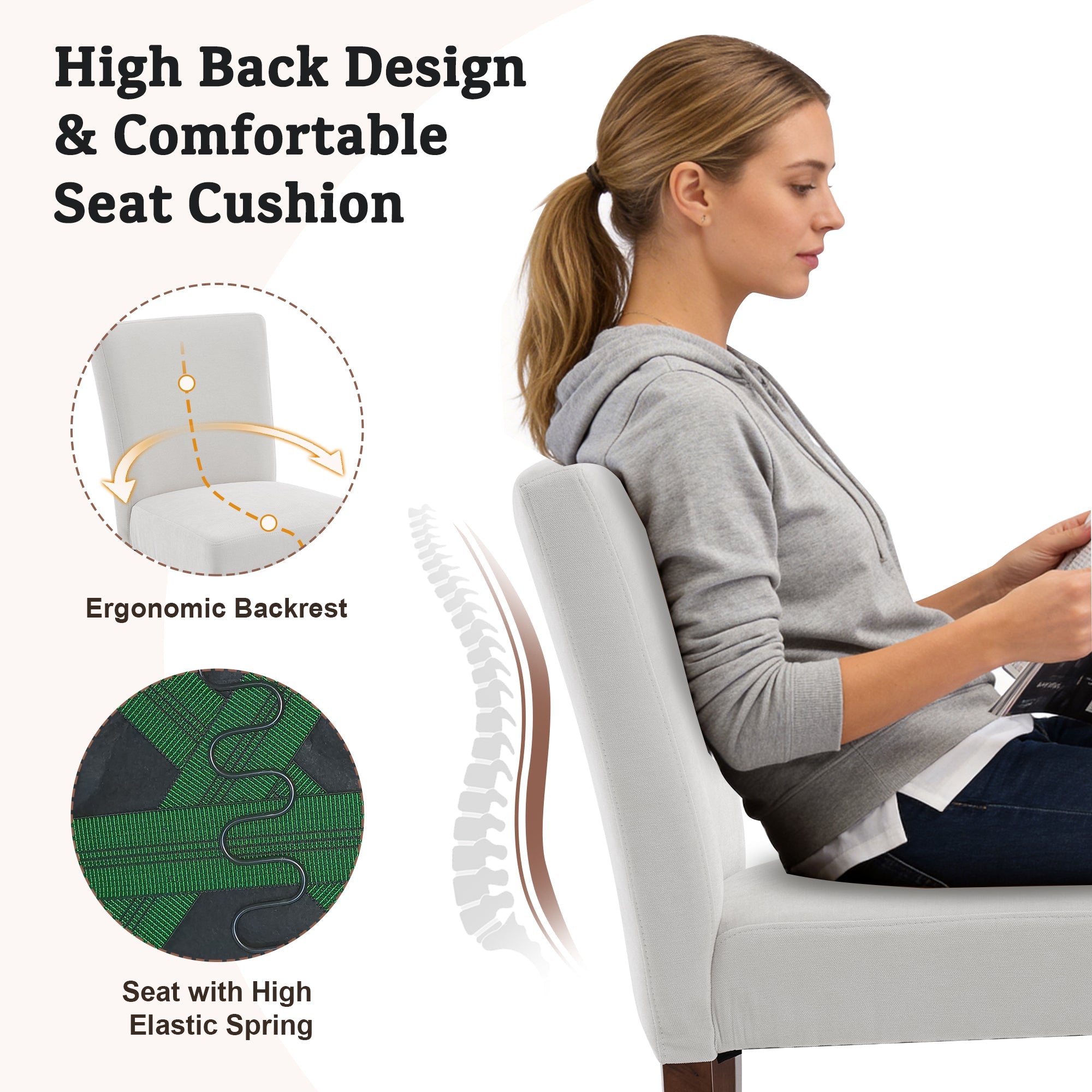 Drlovely Modern High-Back Dining Chairs with Rubberwood Legs
