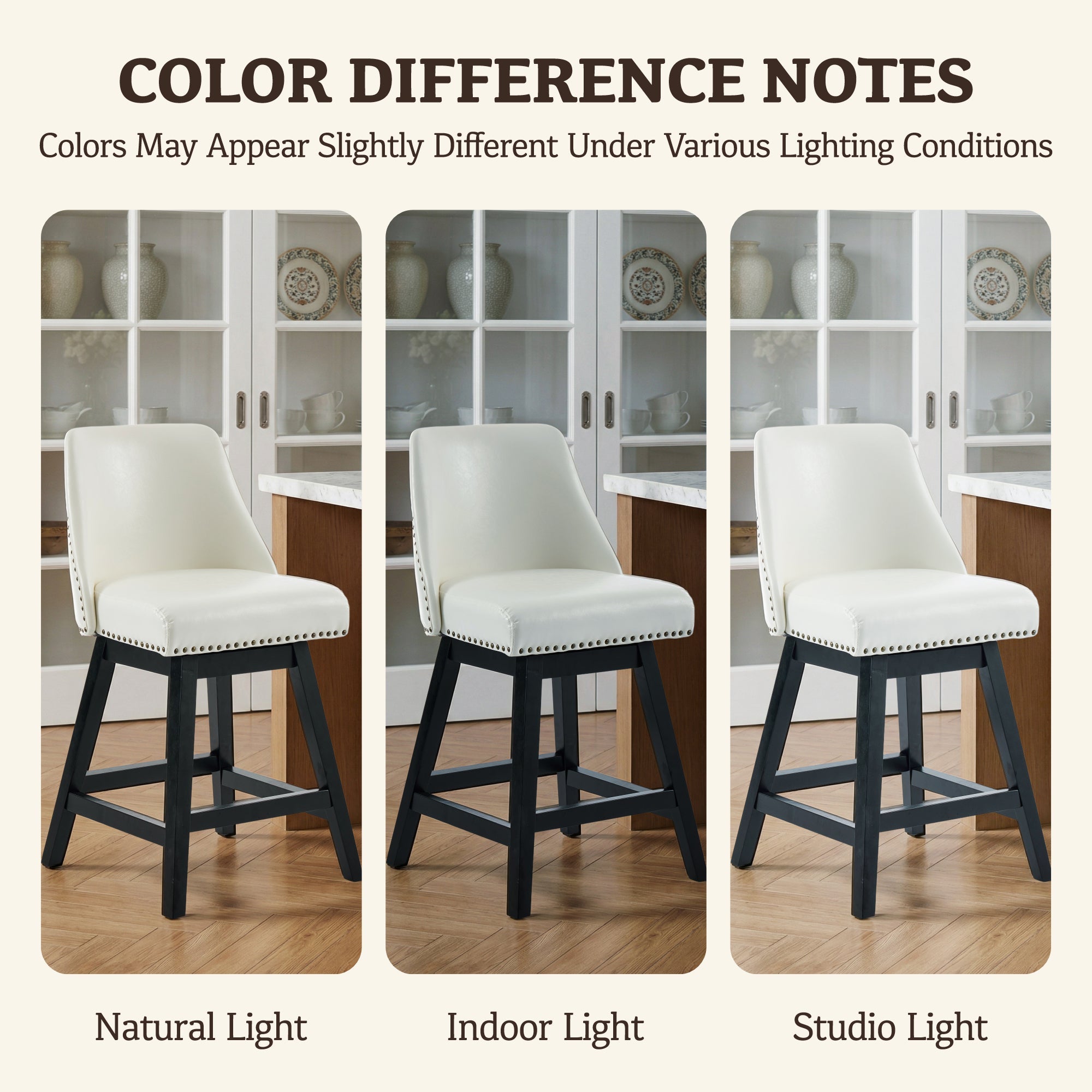 Drlovely Modern 360° Swivel Bar Stools with Faux Leather Upholstery
