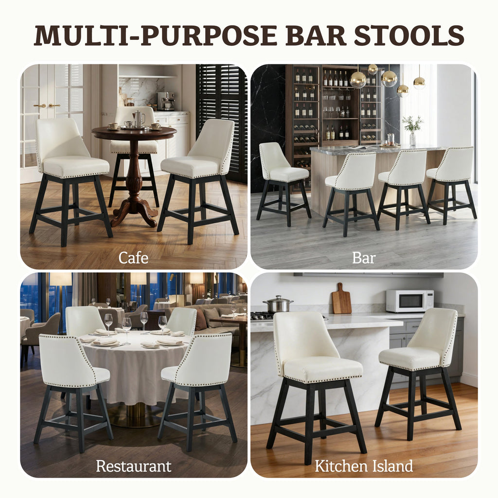Drlovely Modern 360° Swivel Bar Stools with Faux Leather Upholstery
