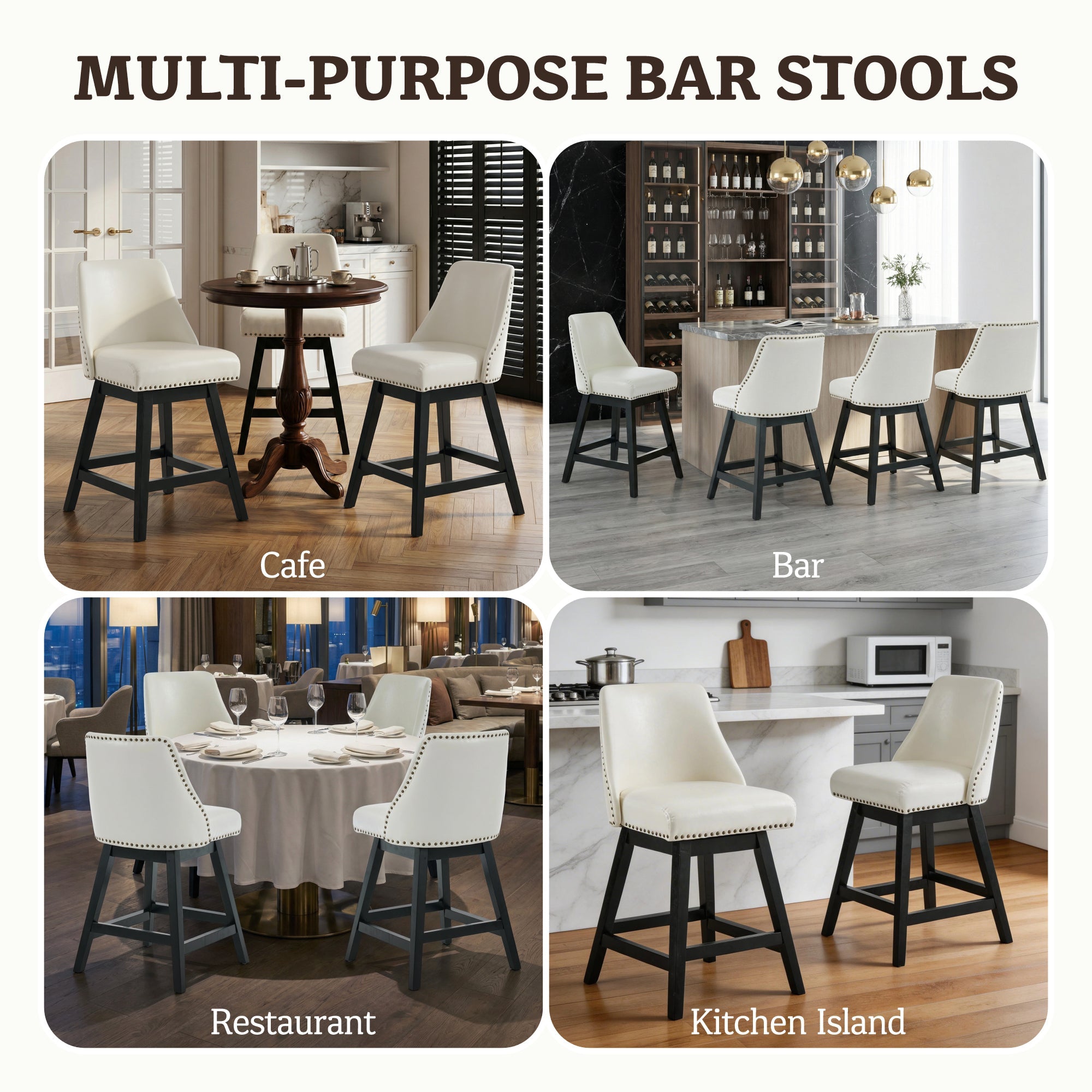 Drlovely Modern 360° Swivel Bar Stools with Faux Leather Upholstery