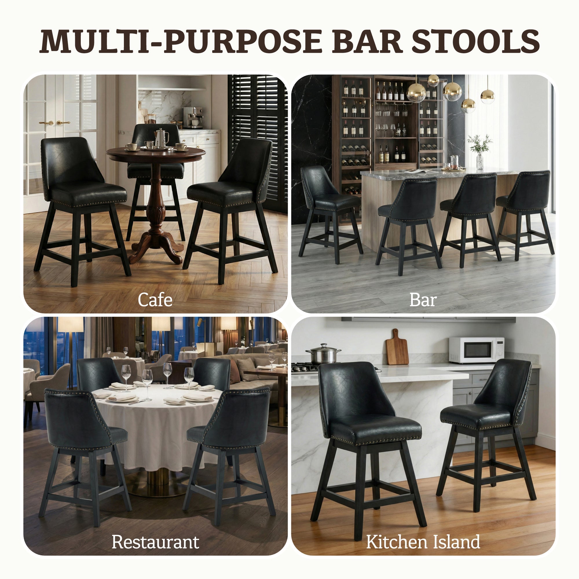 Drlovely Modern 360° Swivel Bar Stools with Faux Leather Upholstery