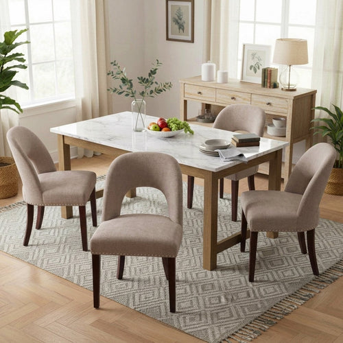 Drlovely Farmhouse Hollow Back Dining Chairs with Nailhead Trim & Rubberwood Legs