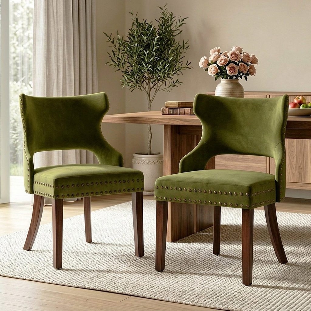 Drlovely Mid-Century Modern Upholstered Dining Chairs with Rubberwood Legs & Nailhead Trim