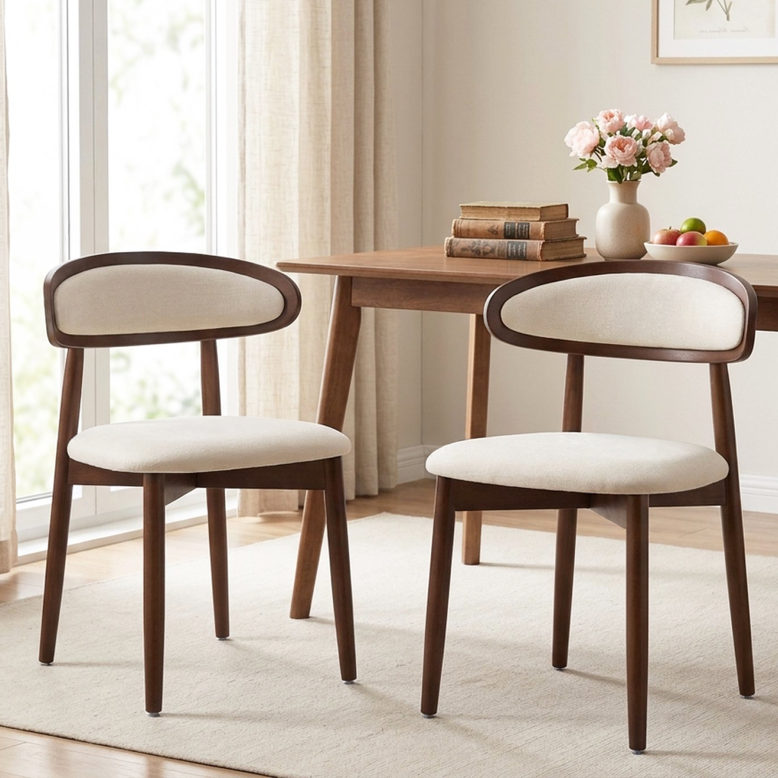 Drlovely Mid-Century Oval Back Side Chair Dining Chairs with Chenille Fabric & Rubberwood Legs
