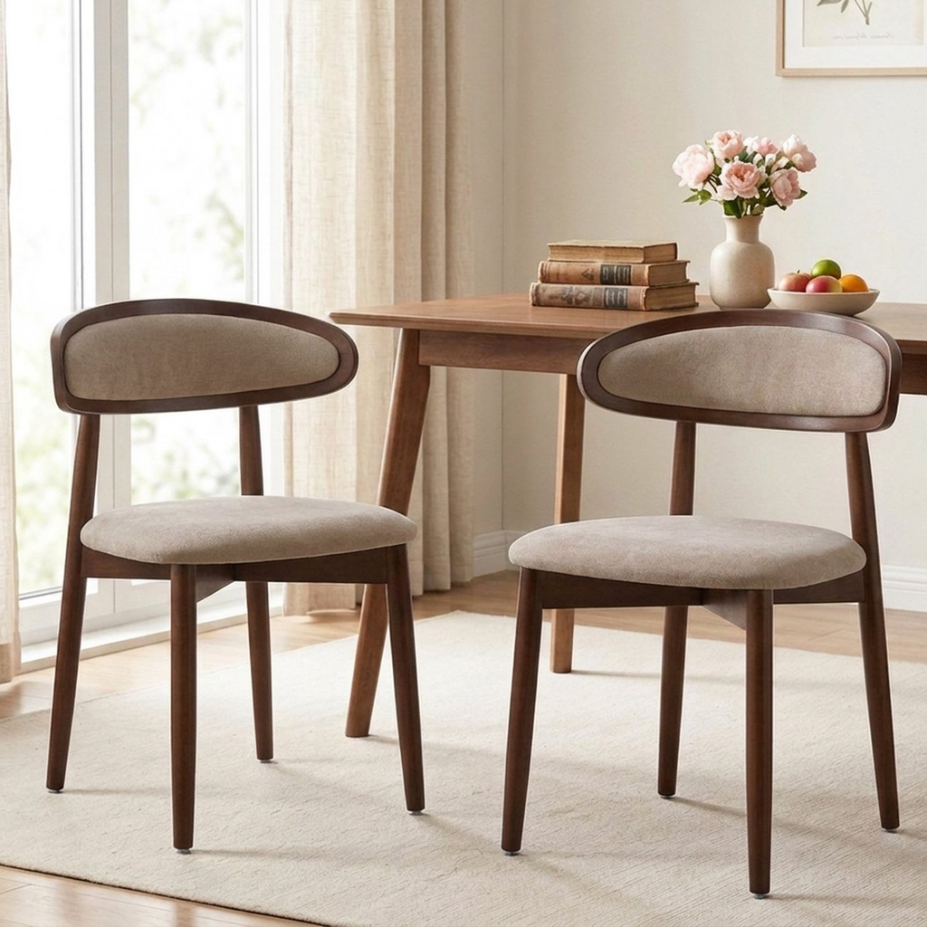 Drlovely Mid-Century Oval Back Side Chair Dining Chairs with Chenille Fabric & Rubberwood Legs