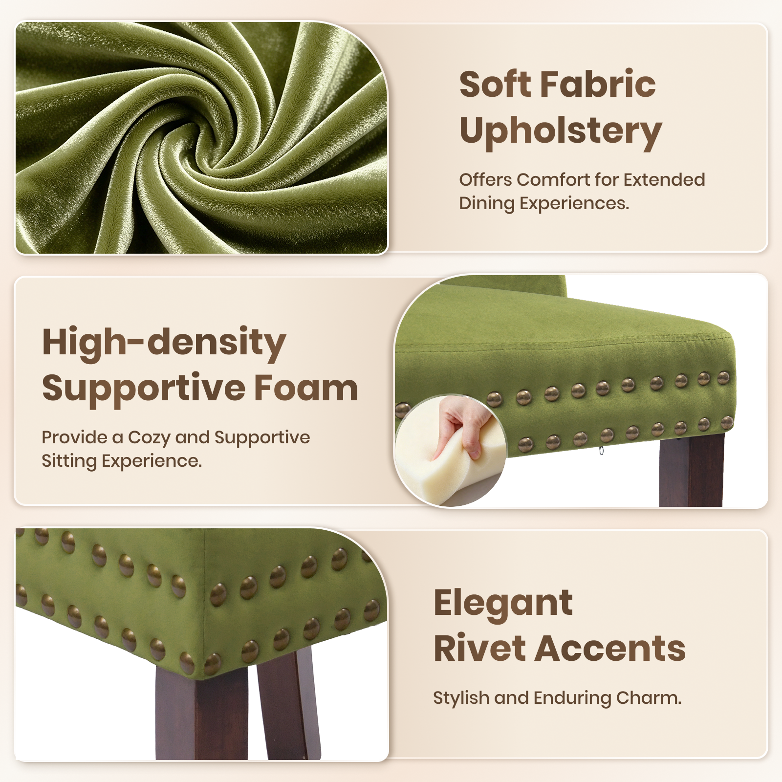 Drlovely Mid-Century Modern Upholstered Dining Chairs with Rubberwood Legs & Nailhead Trim