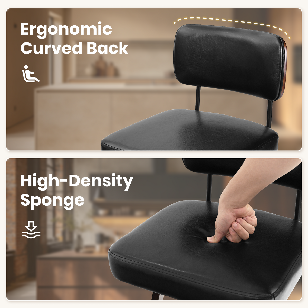 Drlovely Modern PU Swivel Bar Stools with Solid Wood Legs & Ergonomic Backrest