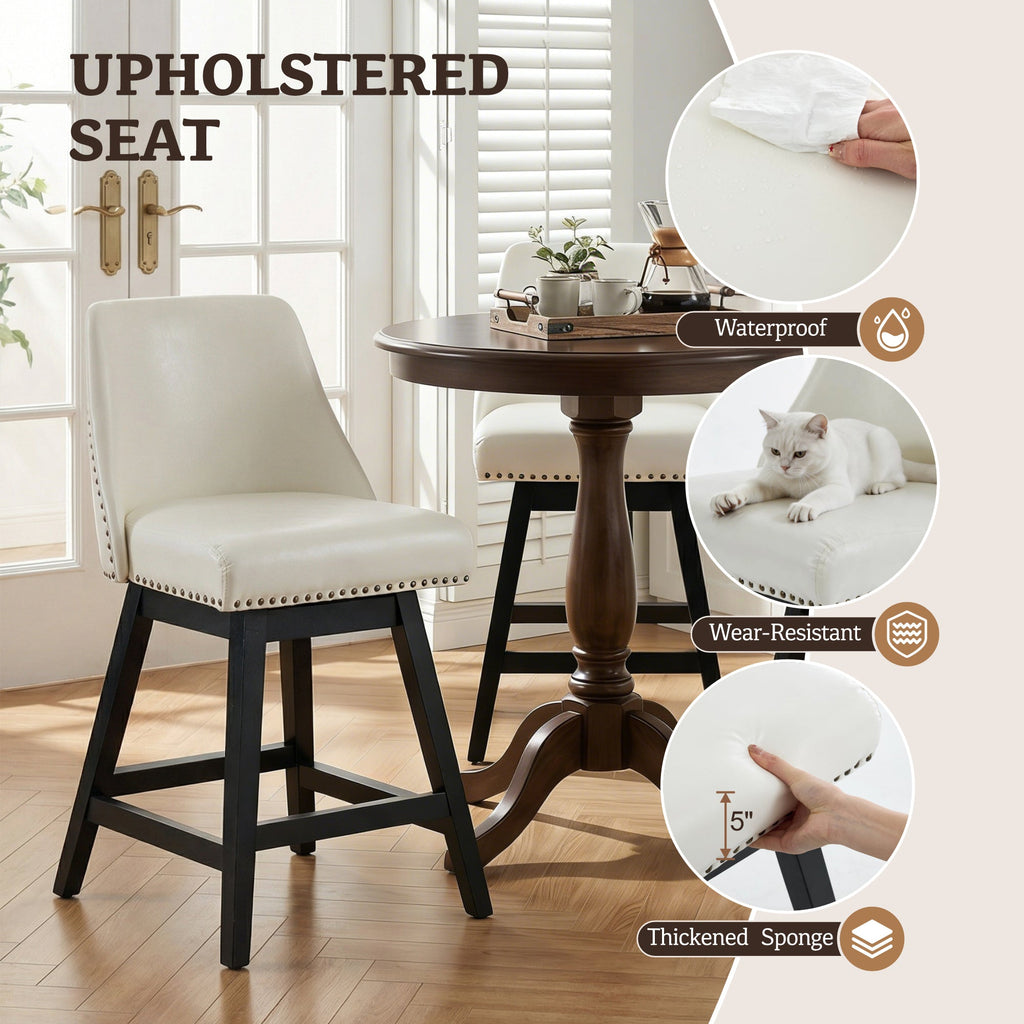 Drlovely Modern 360° Swivel Bar Stools with Faux Leather Upholstery