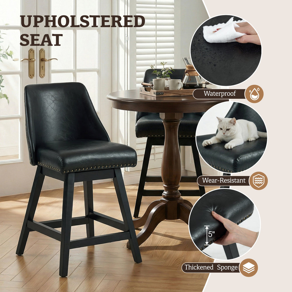 Drlovely Modern 360° Swivel Bar Stools with Faux Leather Upholstery