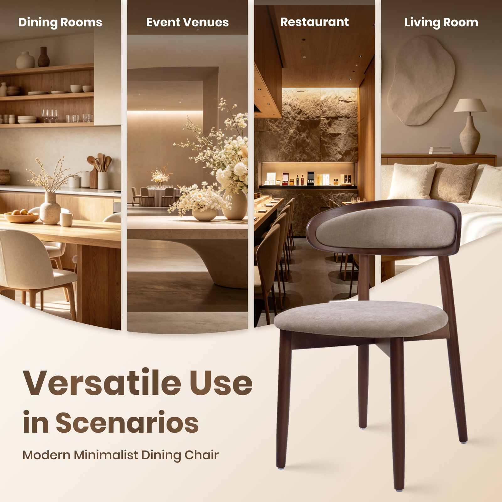 Drlovely Mid-Century Oval Back Side Chair Dining Chairs with Chenille Fabric & Rubberwood Legs