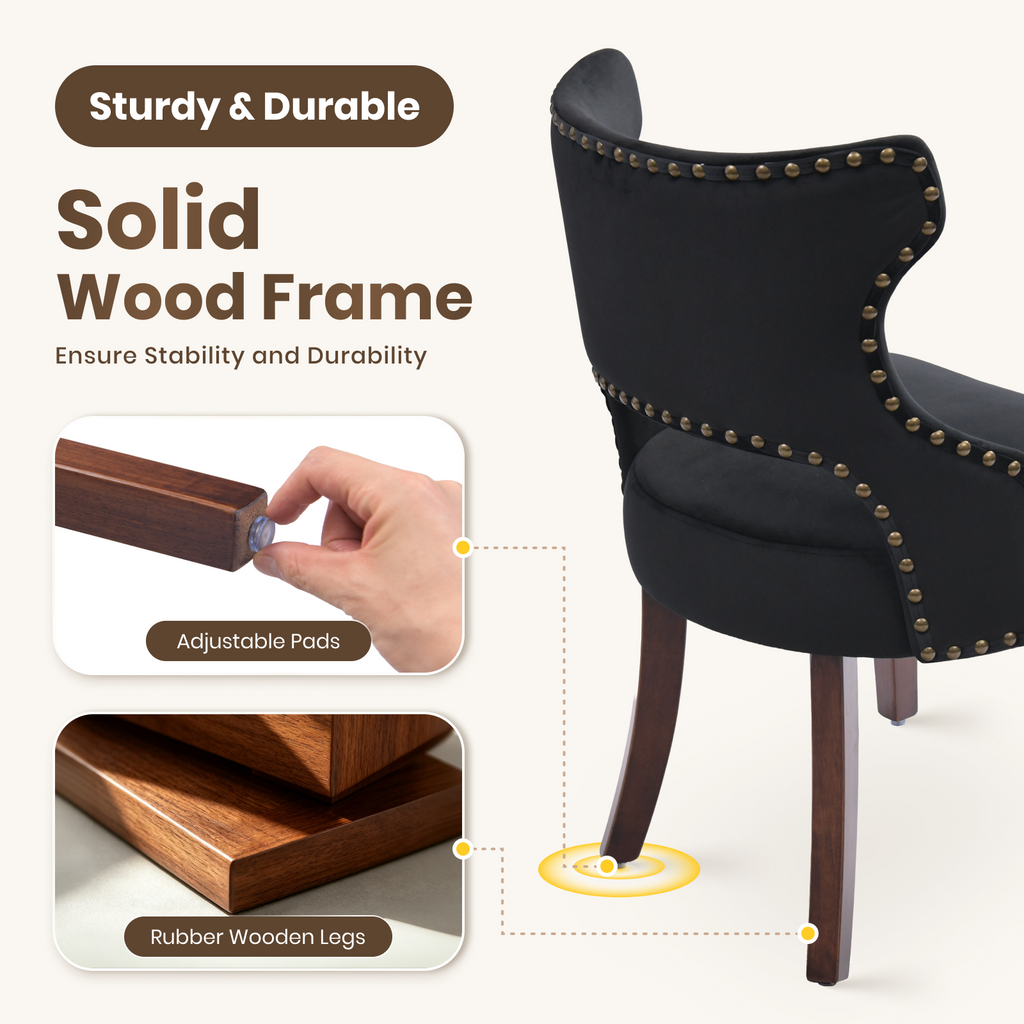 Drlovely Mid-Century Modern Upholstered Dining Chairs with Rubberwood Legs & Nailhead Trim