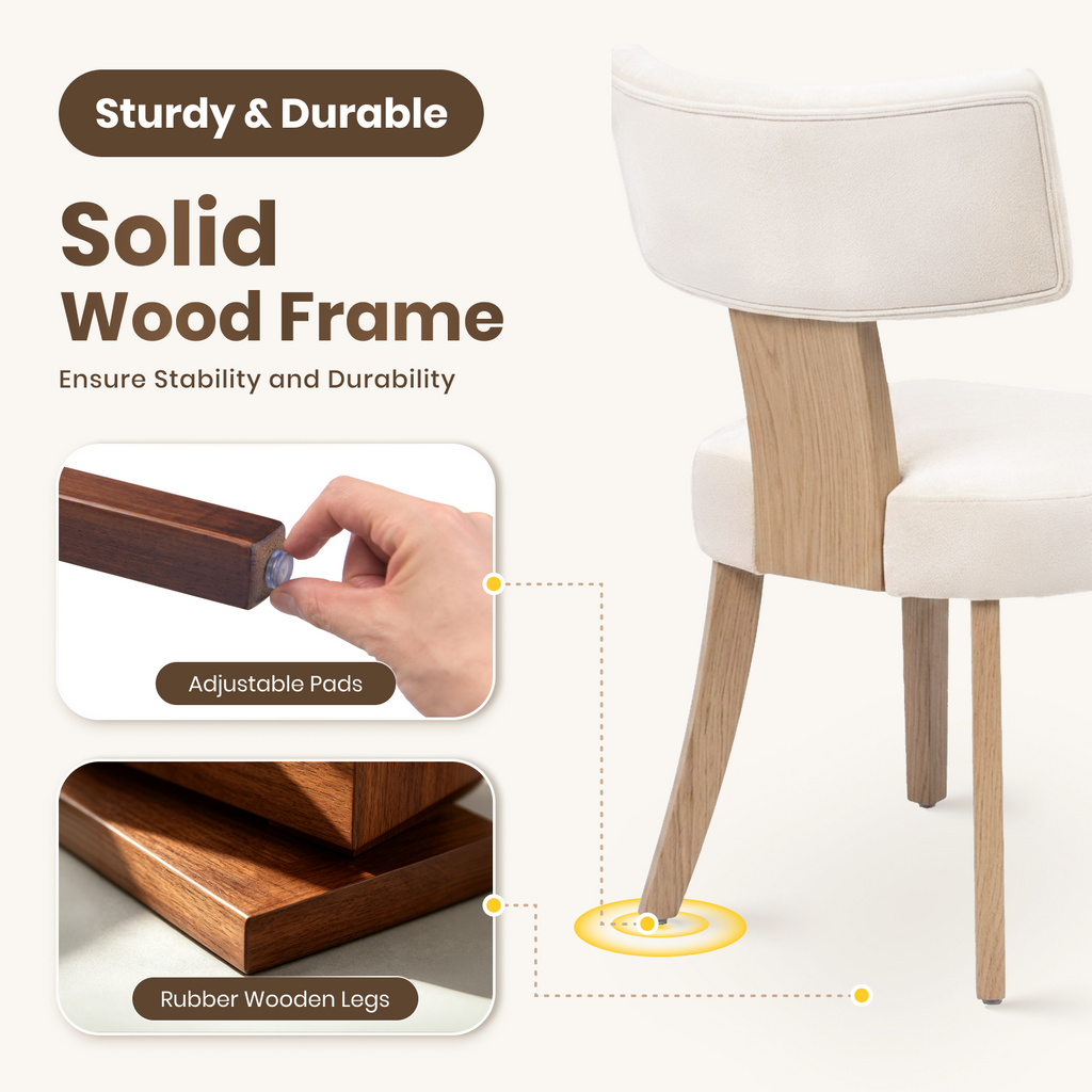 Drlovely Minimalist Chenille Dining Chairs with Rubberwood Legs & T-Back Design