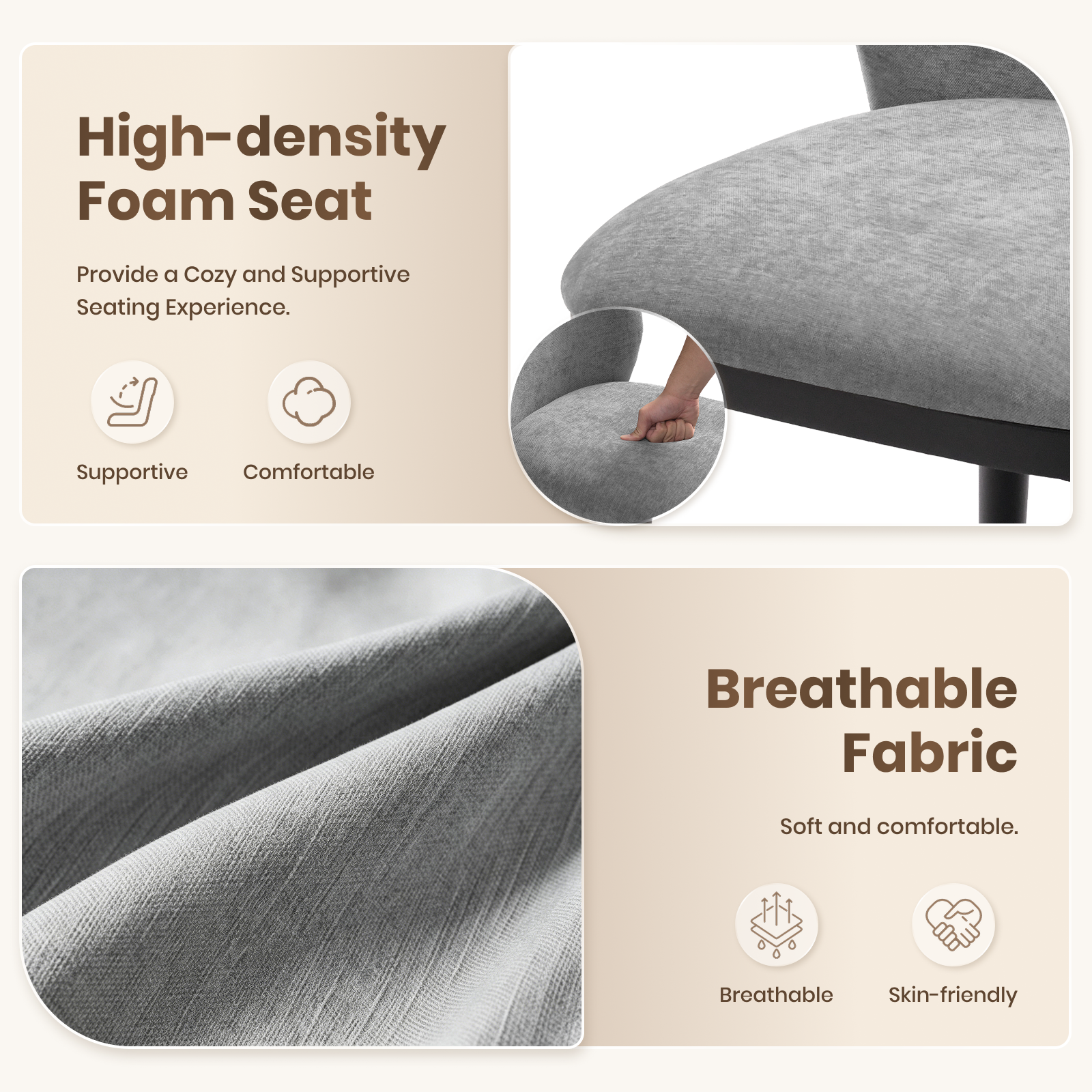Drlovely Modern Armless Dining Chairs with Solid Wood Frame & Chenille Upholstery