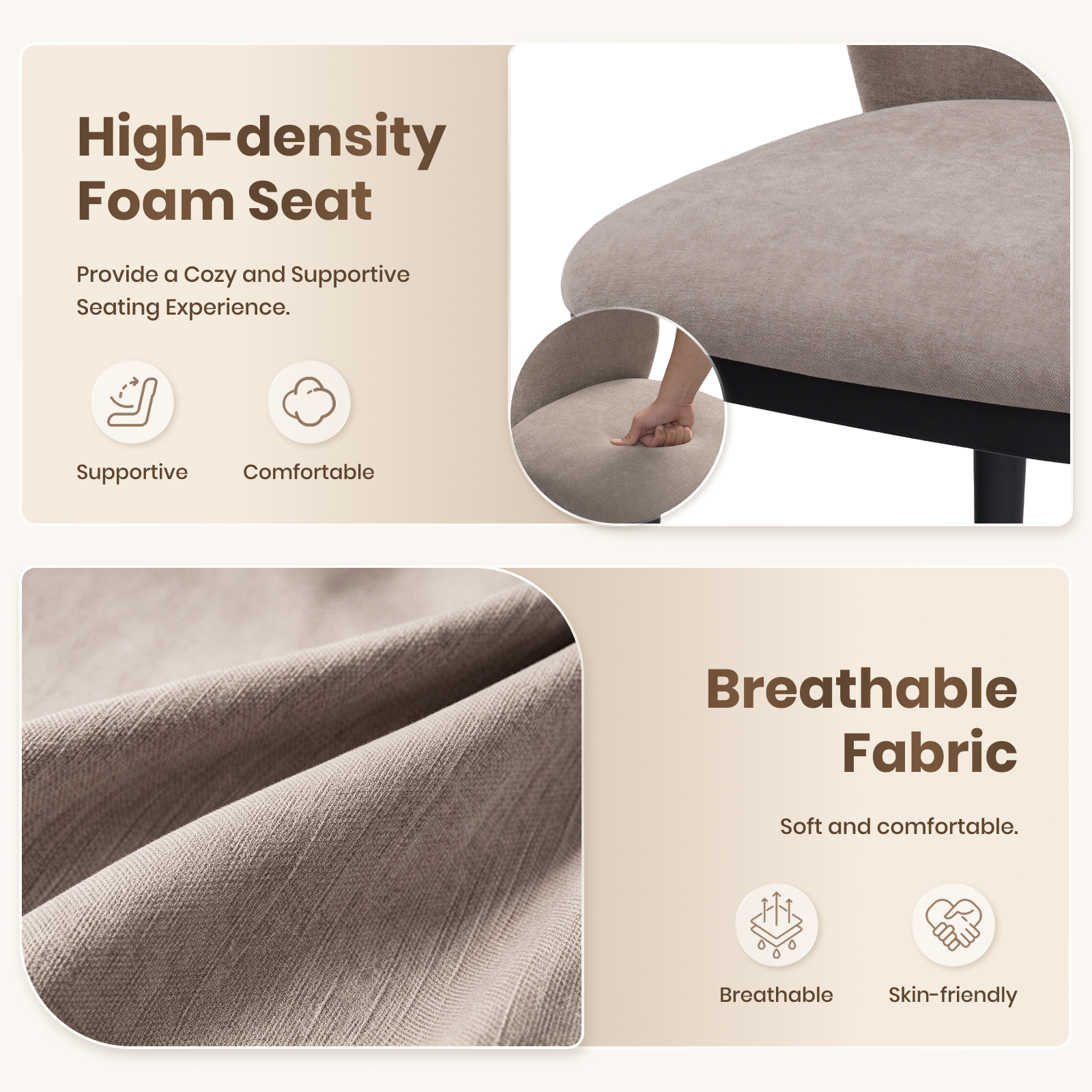 Drlovely Modern Armless Dining Chairs with Solid Wood Frame & Chenille Upholstery