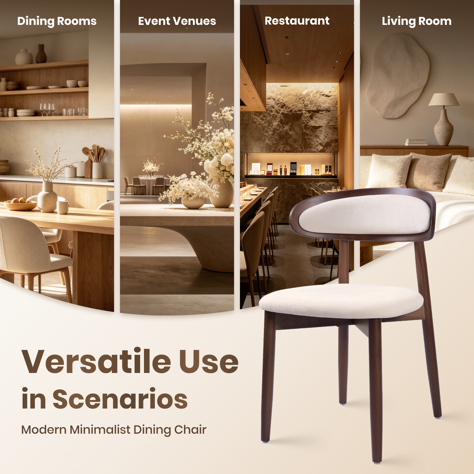 Drlovely Mid-Century Oval Back Side Chair Dining Chairs with Chenille Fabric & Rubberwood Legs