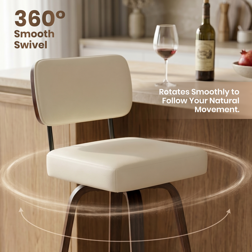 Drlovely Modern PU Swivel Bar Stools with Solid Wood Legs & Ergonomic Backrest