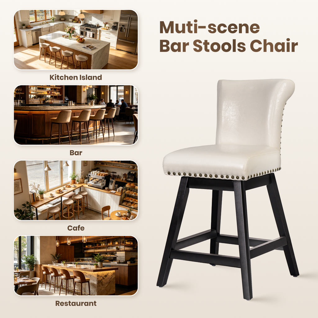 Drlovely Vintage Wingback Swivel Bar Stools with Nailhead Trim & Solid Wood Legs