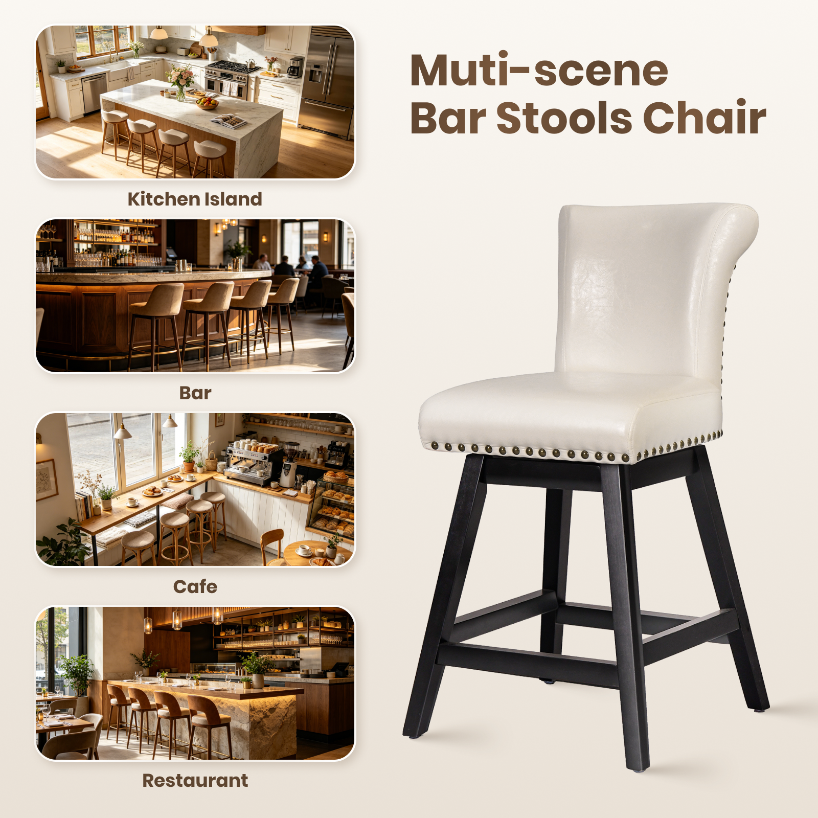 Drlovely Vintage Wingback Swivel Bar Stools with Nailhead Trim & Solid Wood Legs