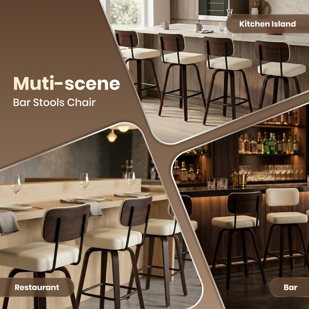 Drlovely Modern PU Swivel Bar Stools with Solid Wood Legs & Ergonomic Backrest