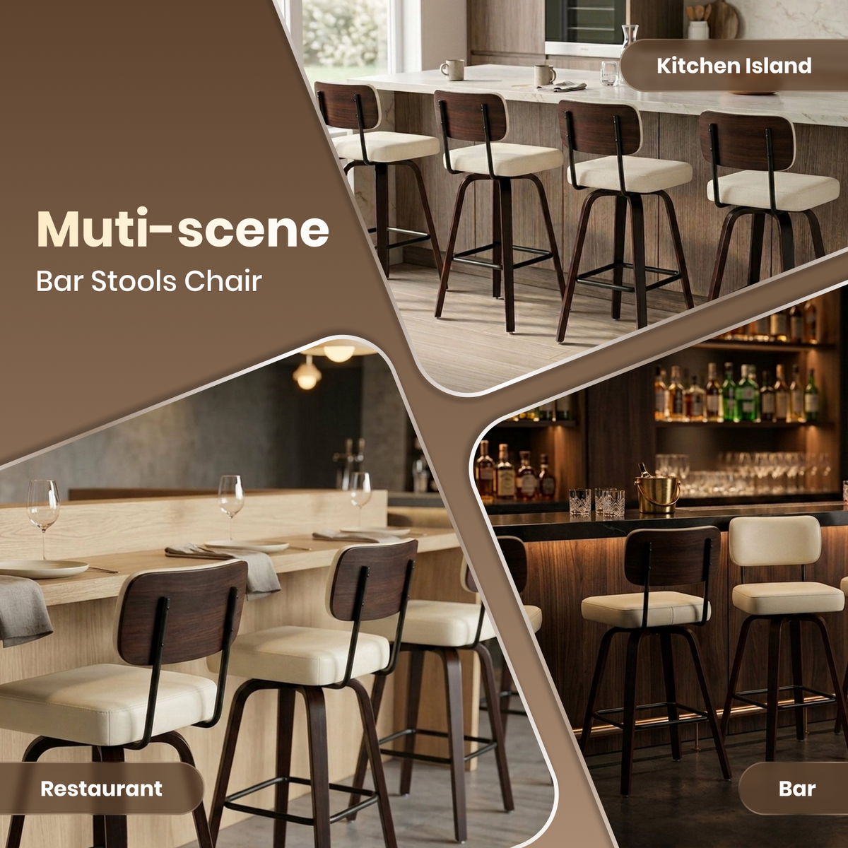 Drlovely Modern PU Swivel Bar Stools with Solid Wood Legs & Ergonomic Backrest