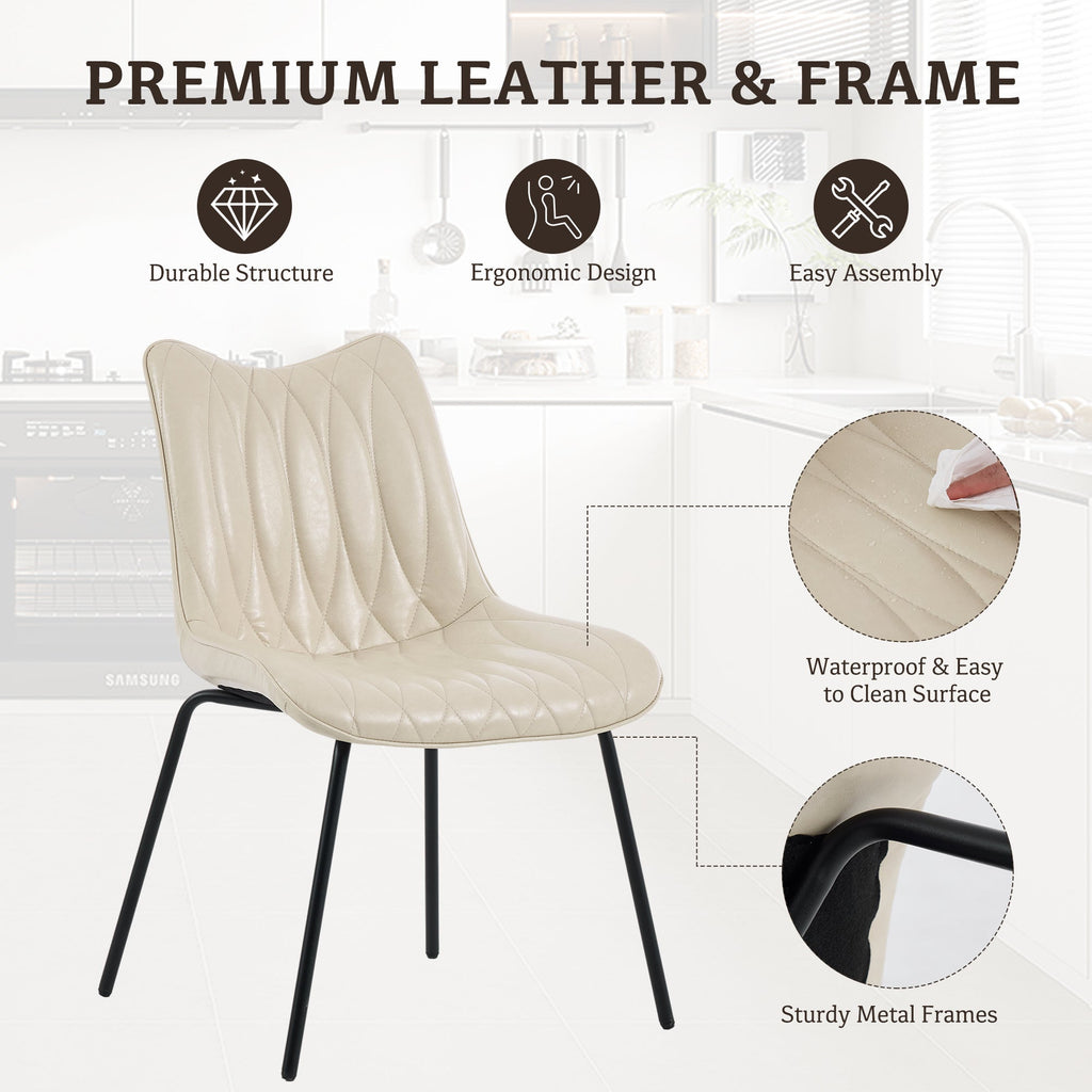 Drlovely Modern PU Leather Dining Chair with Black Iron Legs & Ergonomic Backrest