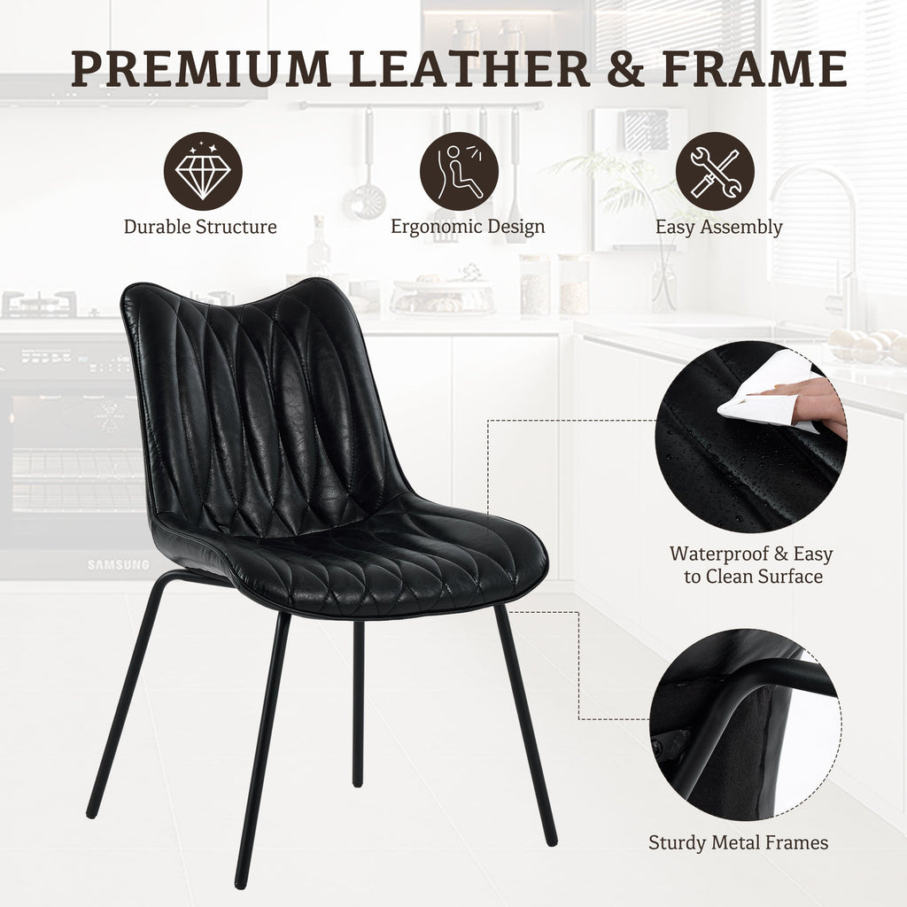 Drlovely Modern PU Leather Dining Chair with Black Iron Legs & Ergonomic Backrest
