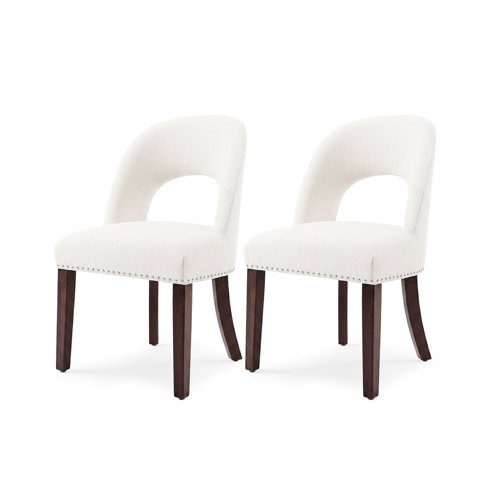 Drlovely Farmhouse Hollow Back Dining Chairs with Nailhead Trim & Rubberwood Legs