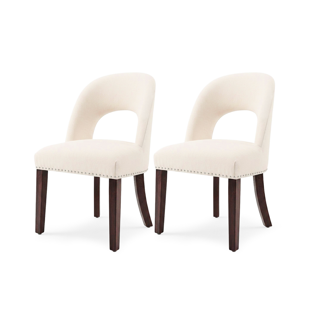 Drlovely Farmhouse Hollow Back Dining Chairs with Nailhead Trim & Rubberwood Legs