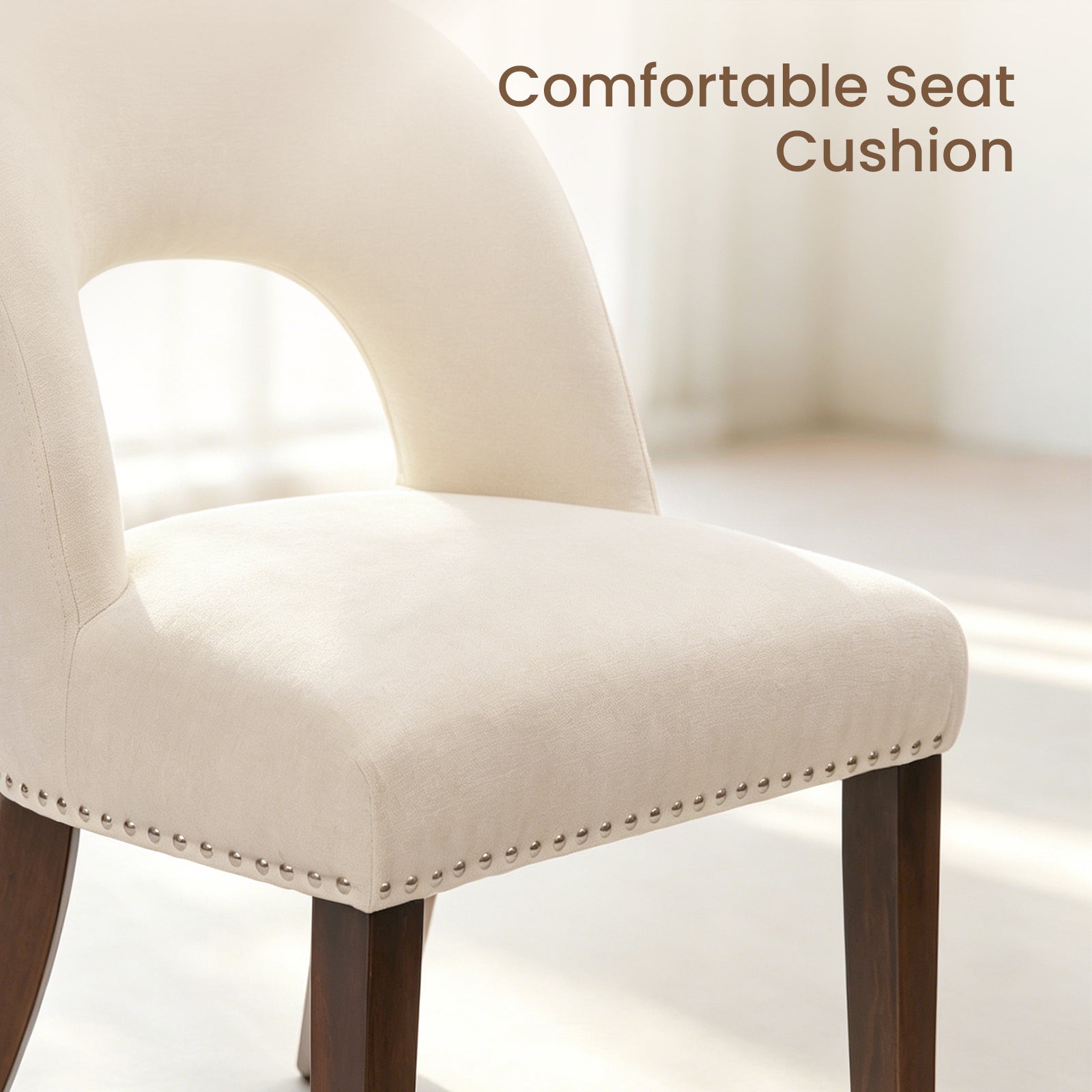 Drlovely Farmhouse Hollow Back Dining Chairs with Nailhead Trim & Rubberwood Legs