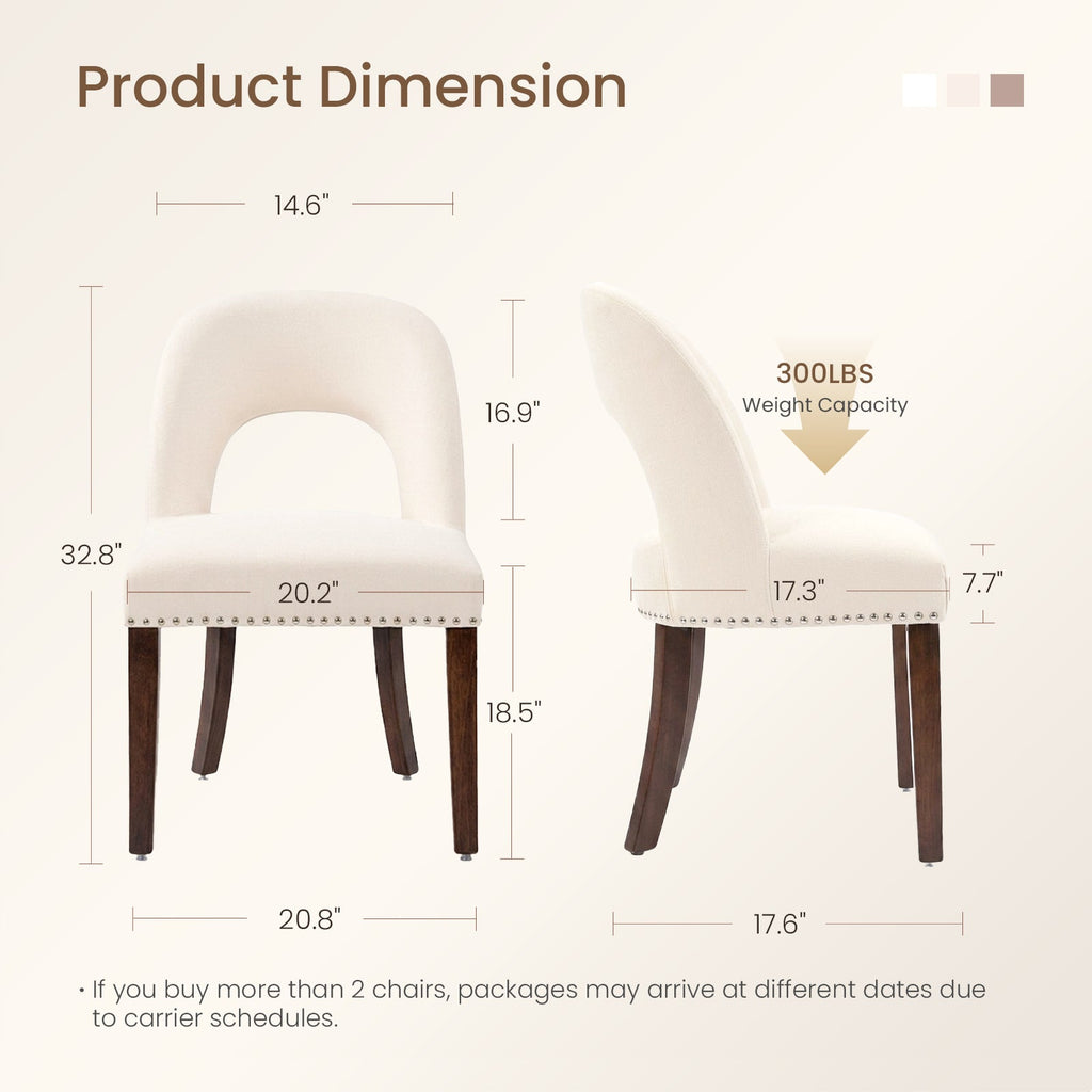 Drlovely Farmhouse Hollow Back Dining Chairs with Nailhead Trim & Rubberwood Legs