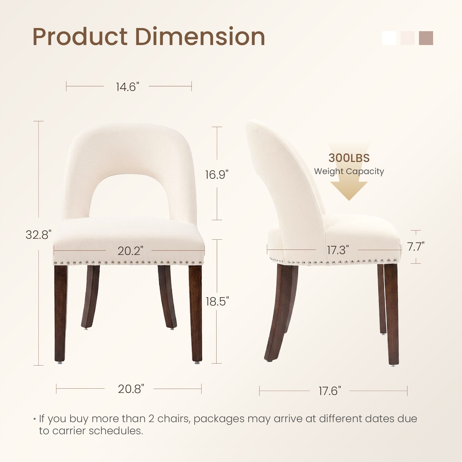 Drlovely Farmhouse Hollow Back Dining Chairs with Nailhead Trim & Rubberwood Legs