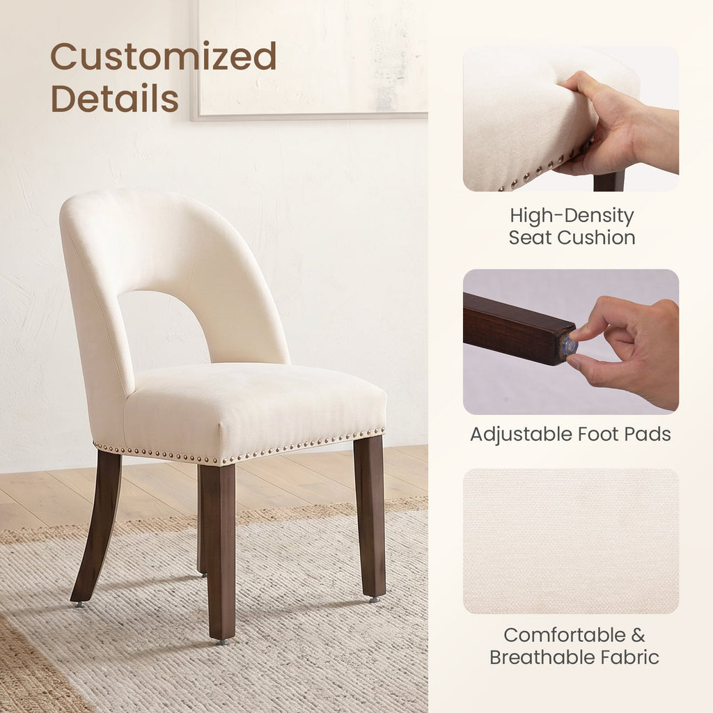Drlovely Farmhouse Hollow Back Dining Chairs with Nailhead Trim & Rubberwood Legs